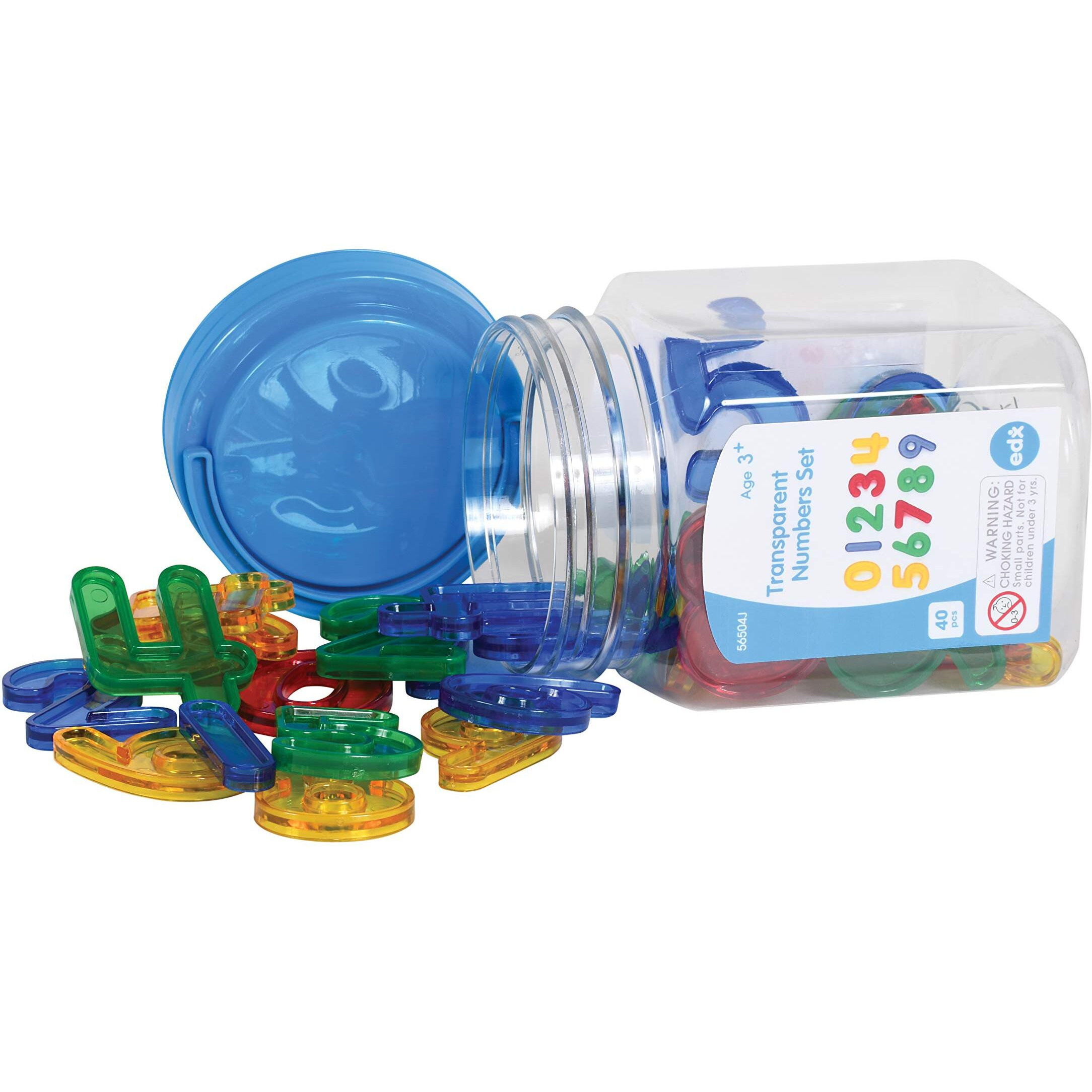 Edxeducation Transparent Numbers Set - Mini Jar Set Of 40 - Colorful  Plastic Numbers - Light Box Accessory - Sensory Play - Math Manipulative For Kids
