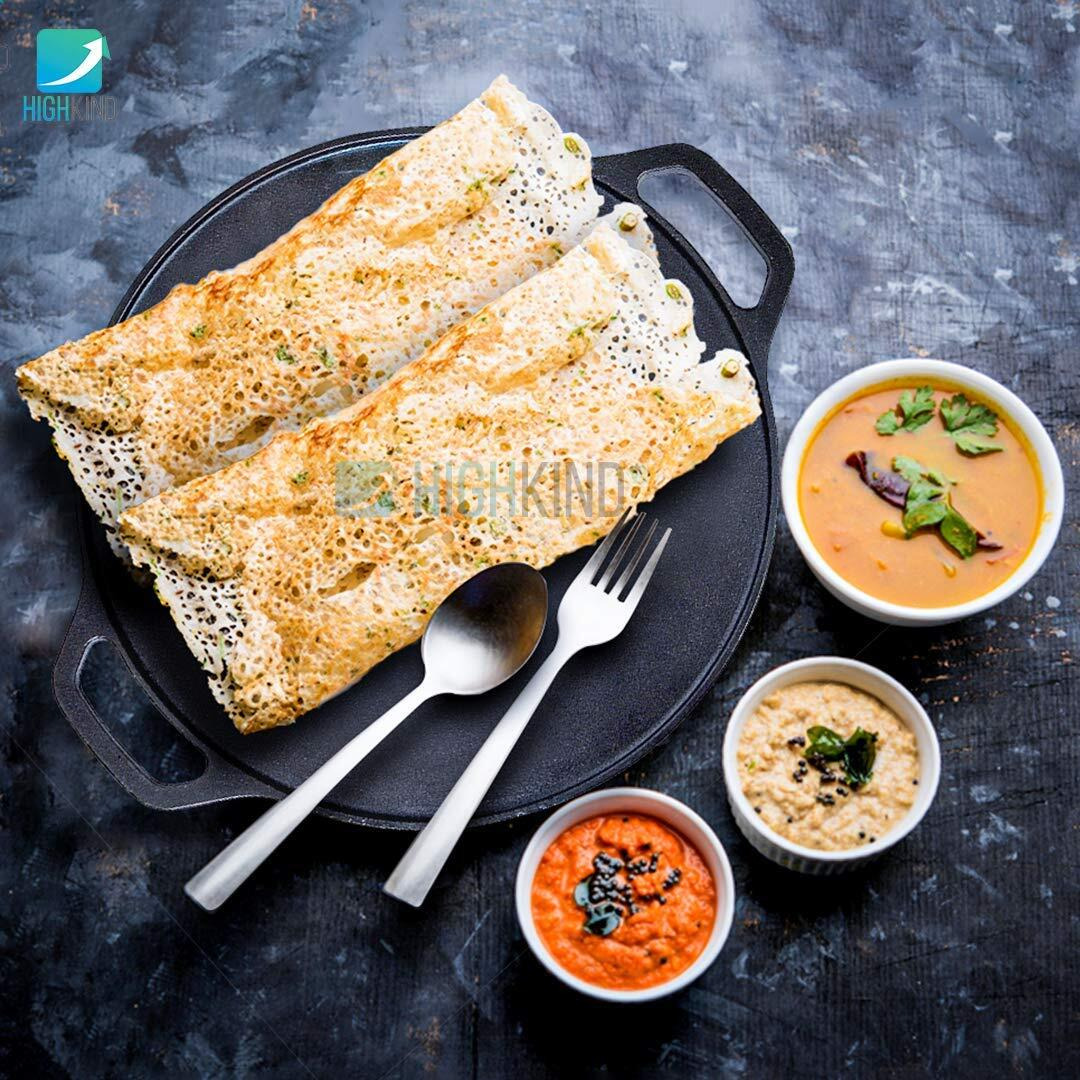 Highkind Pre-Seasoned Cast Iron Dosa Tawa 12 Inches  Perfect For Cooking On Gas  Induction And Electric Cooktops