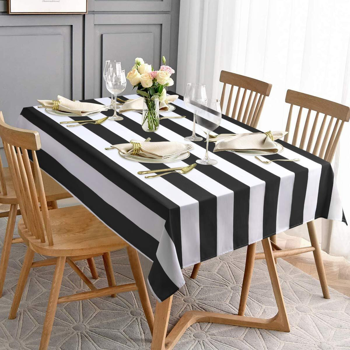 Aspmiz Black And White Striped Tablecloth For Rectangle Tables  Geometric Stripe Waterproof Table Cloth For Kitchen Dining Room  Polyester Tablecloth Rectangle 60  X 120
