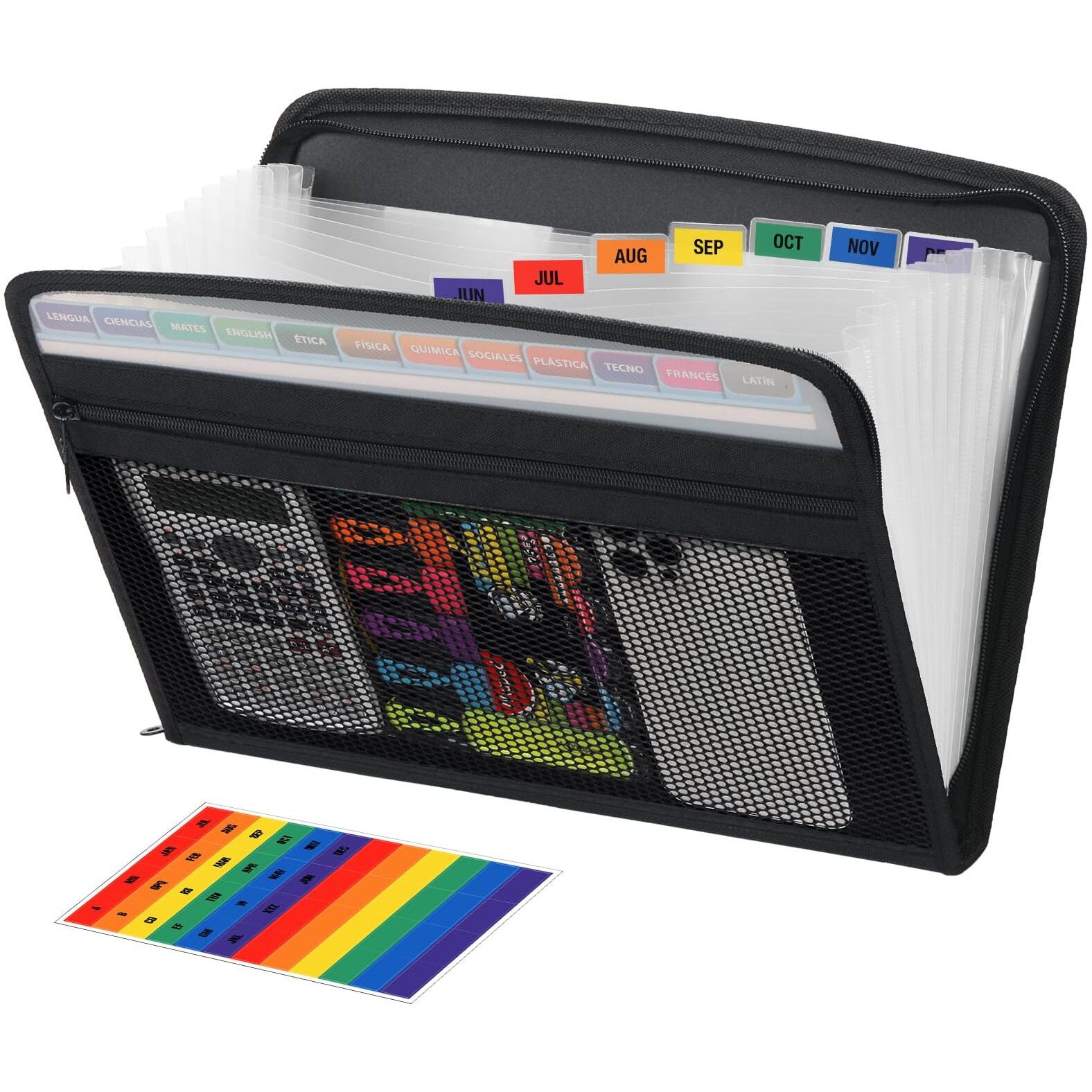 H4D Zippered Accordion File Organizer With Front Mesh Pouch  13 Pocket Expanding File Folder Accordian Folder  Expandable File Organizer Folder For Documents Letter Size A4 Papers  Clear