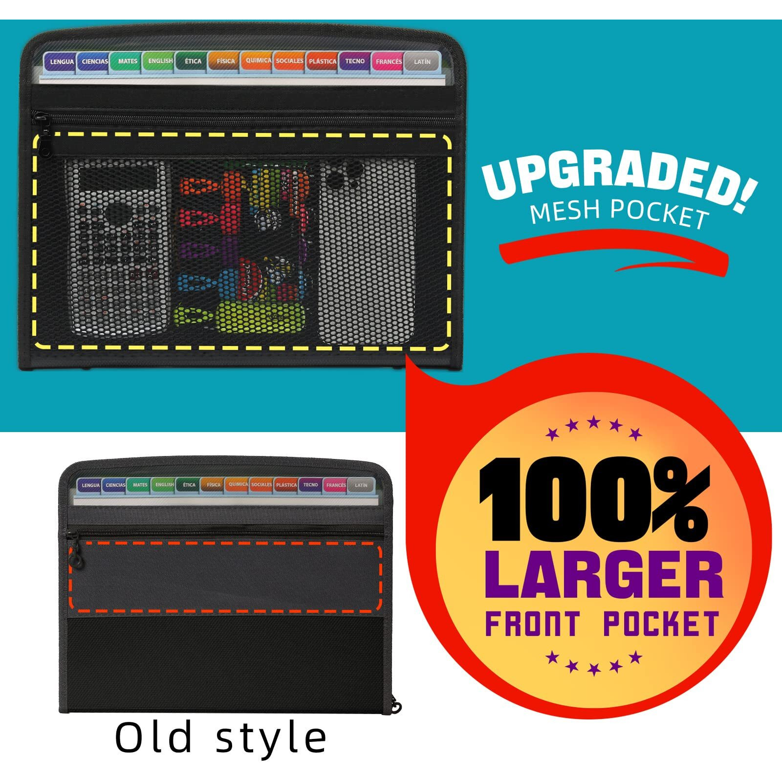 H4D Zippered Accordion File Organizer With Front Mesh Pouch  13 Pocket Expanding File Folder Accordian Folder  Expandable File Organizer Folder For Documents Letter Size A4 Papers  Clear