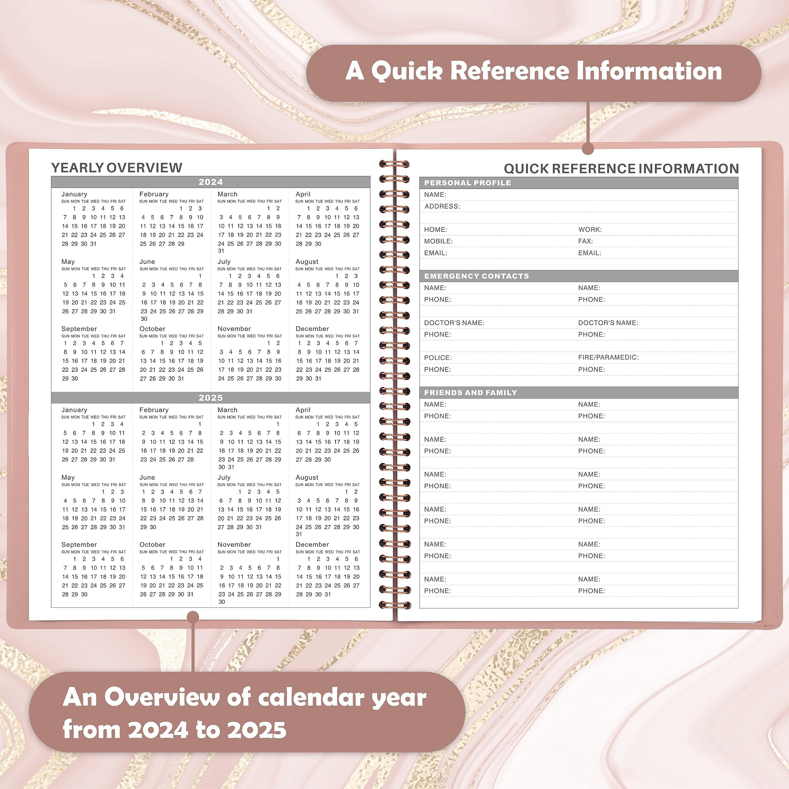 2024-2025 Appointment Book/Planner - Weekly Appointment Book 2024-2025  July 2024 - June 2025  8.26"&quotX 10.7""  Daily/Hourly Planner With Tabs  15 Minutes  Wirebound - Pink