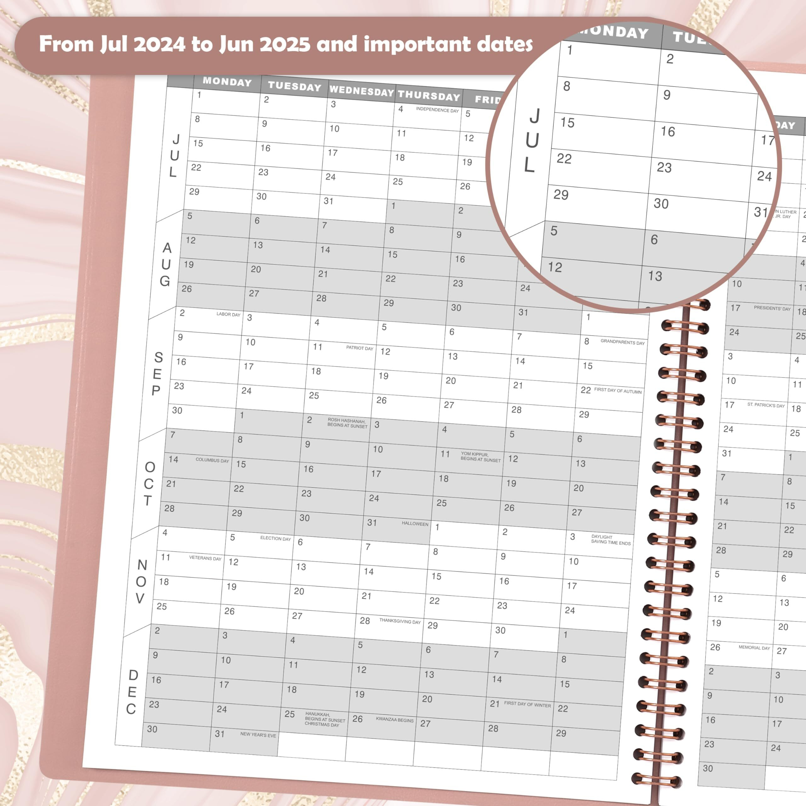 2024-2025 Appointment Book/Planner - Weekly Appointment Book 2024-2025  July 2024 - June 2025  8.26"&quotX 10.7""  Daily/Hourly Planner With Tabs  15 Minutes  Wirebound - Pink