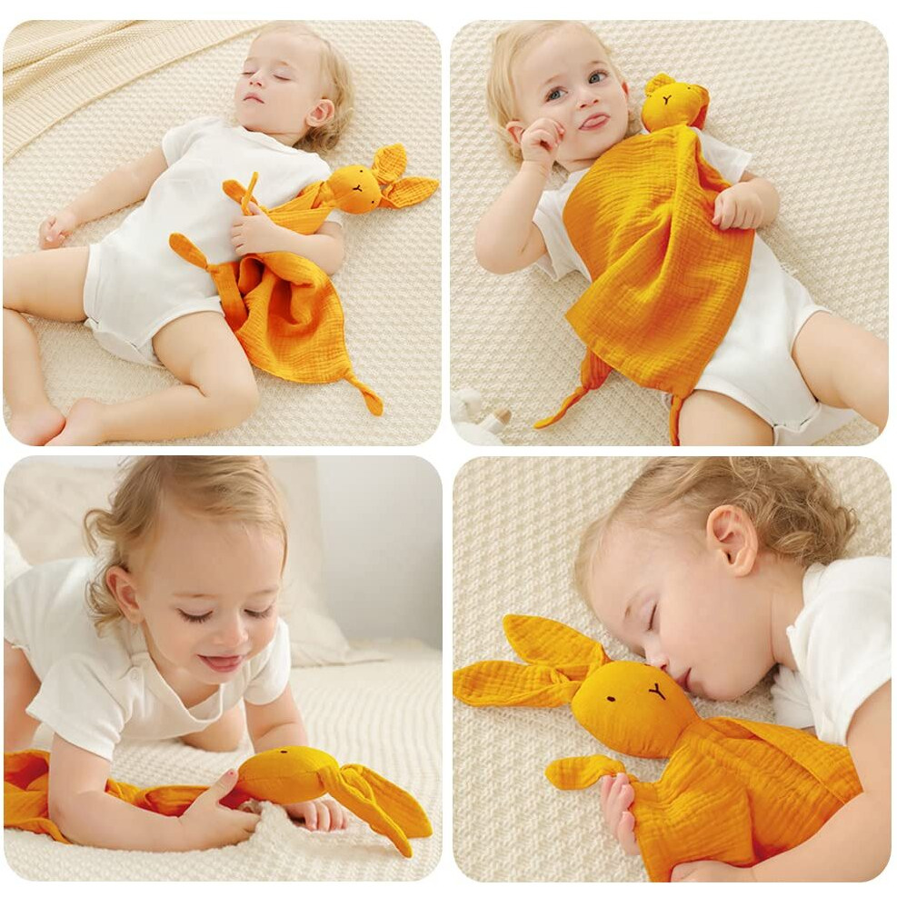 Peipeiwu Organic Cotton Muslin Lovey Blanket  Organic Cotton Muslin Bunny Security Blanket Soft & Breathable Lovie Baby Gifts For Boys And Girls