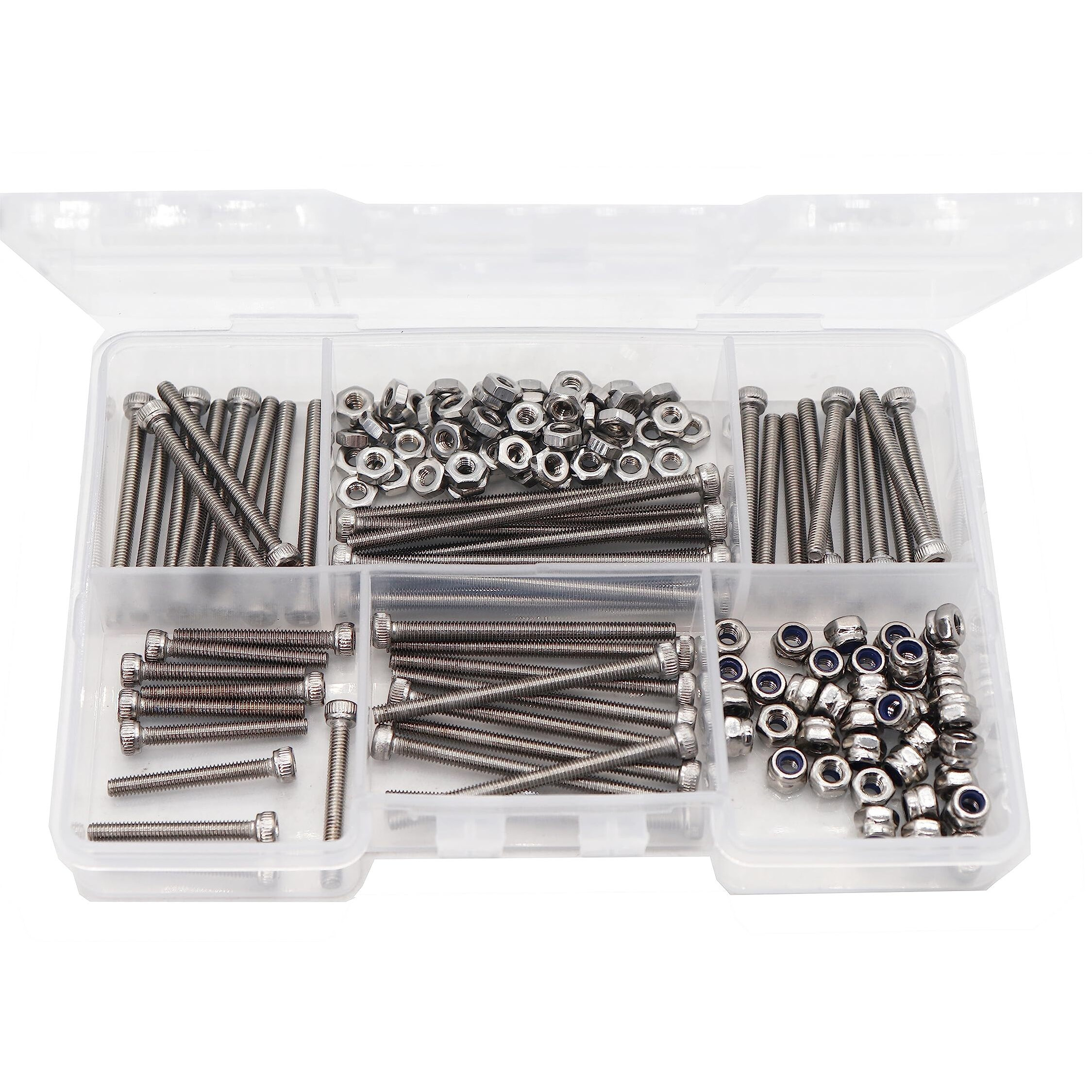 Binifimux 160Pcs M2.5 Hex Socket Cap Screws Self Locking Nuts Assortment Kit With Wrench  Silver 304 Stainless Steel  M2.5X20Mm/ 25Mm/ 30Mm/ 35Mm/40Mm/45Mm