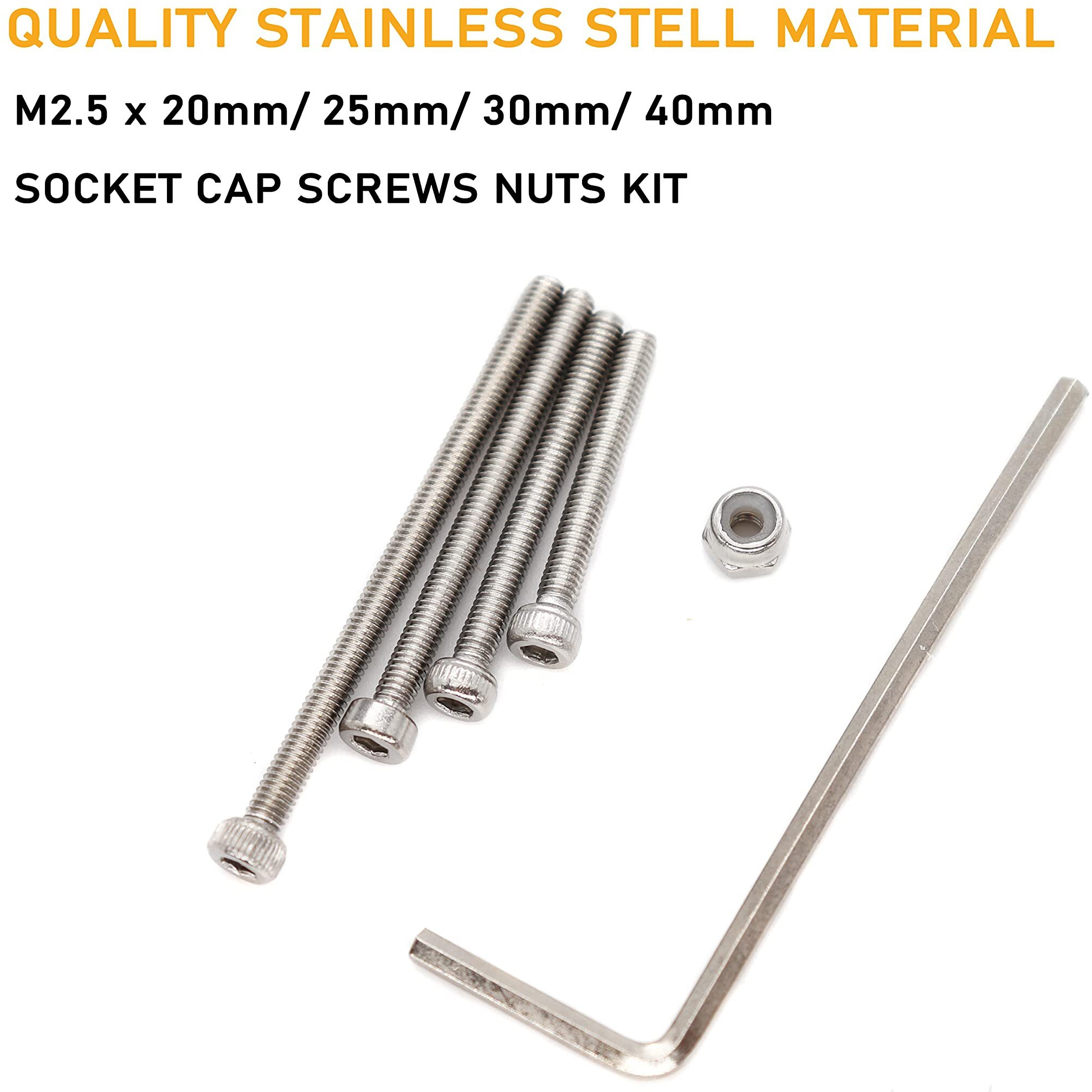Binifimux 160Pcs M2.5 Hex Socket Cap Screws Self Locking Nuts Assortment Kit With Wrench  Silver 304 Stainless Steel  M2.5X20Mm/ 25Mm/ 30Mm/ 35Mm/40Mm/45Mm