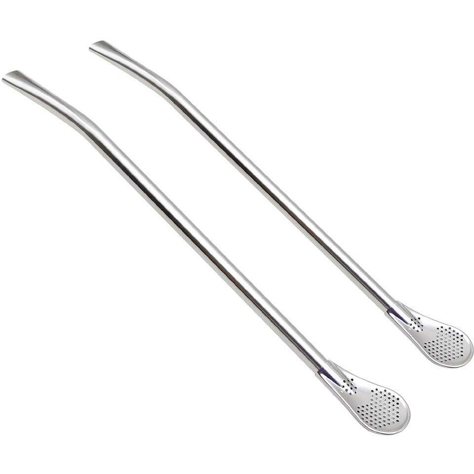 Gfdesign 8.3 Inches Long Yerba Mate Bombilla Gourd Drinking Filter Straws Soft Heatproof Silicone Tips Food-Grade 18/8 Stainless Steel & Silicone - Set Of 2 With Silicone Tips & Cleaning Brushes