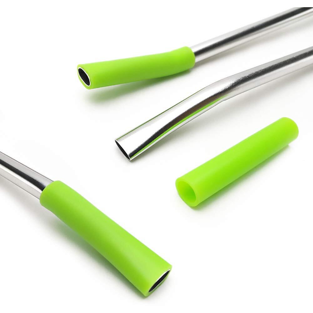 Gfdesign 8.3 Inches Long Yerba Mate Bombilla Gourd Drinking Filter Straws Soft Heatproof Silicone Tips Food-Grade 18/8 Stainless Steel & Silicone - Set Of 2 With Silicone Tips & Cleaning Brushes
