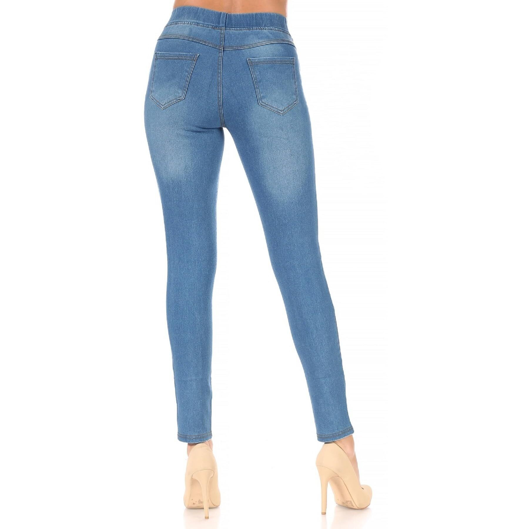 Women's Stretch Pull-On Skinny Ripped Distressed Denim Jeggings Regular-Plus Size (M  Blue-66)
