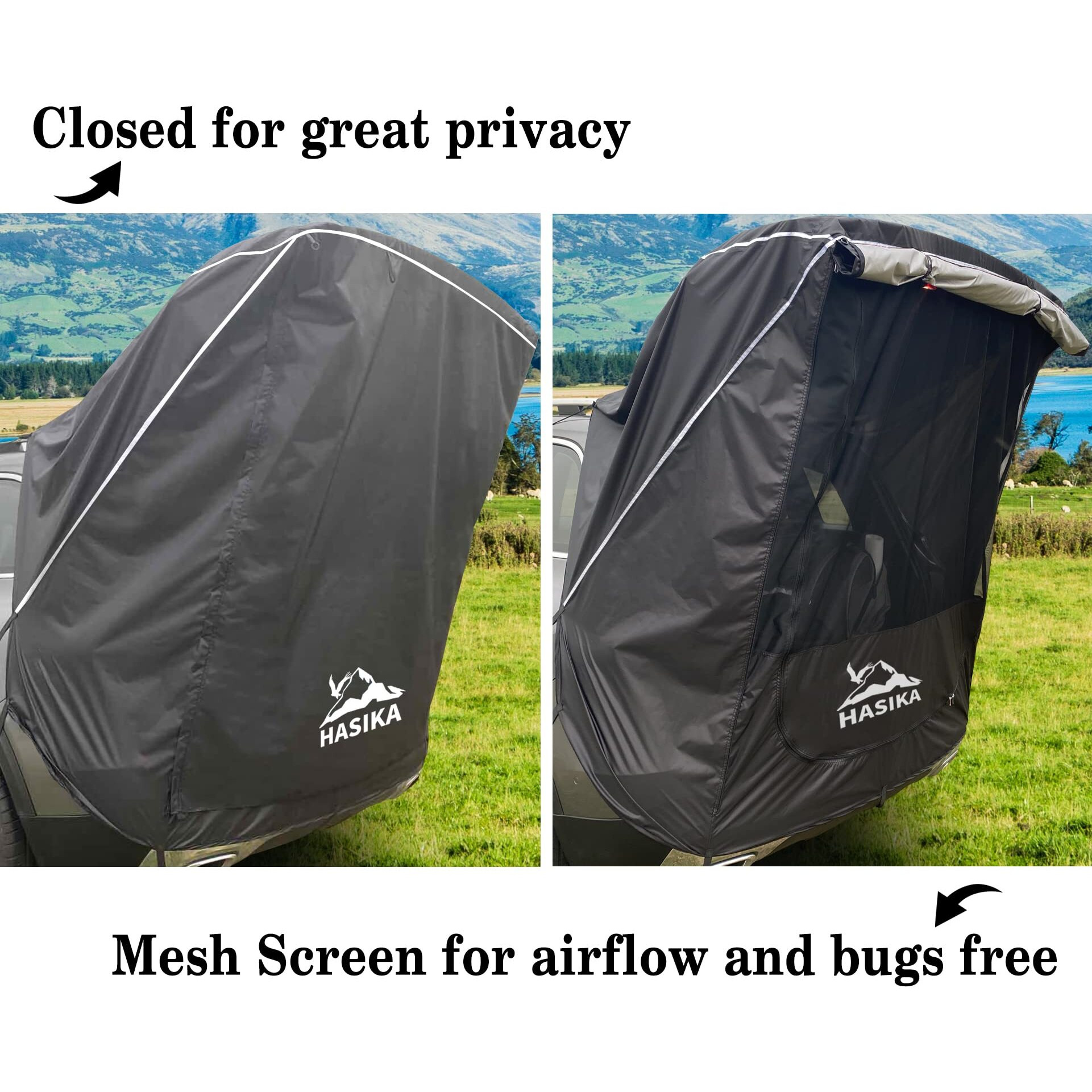 Hasika Suv Camping Tent Car Tailgate Shade Awning With Screen Net Midsize To Full Size Suv Van Waterproof 3000 Mm Upf 50+ Black (Small)