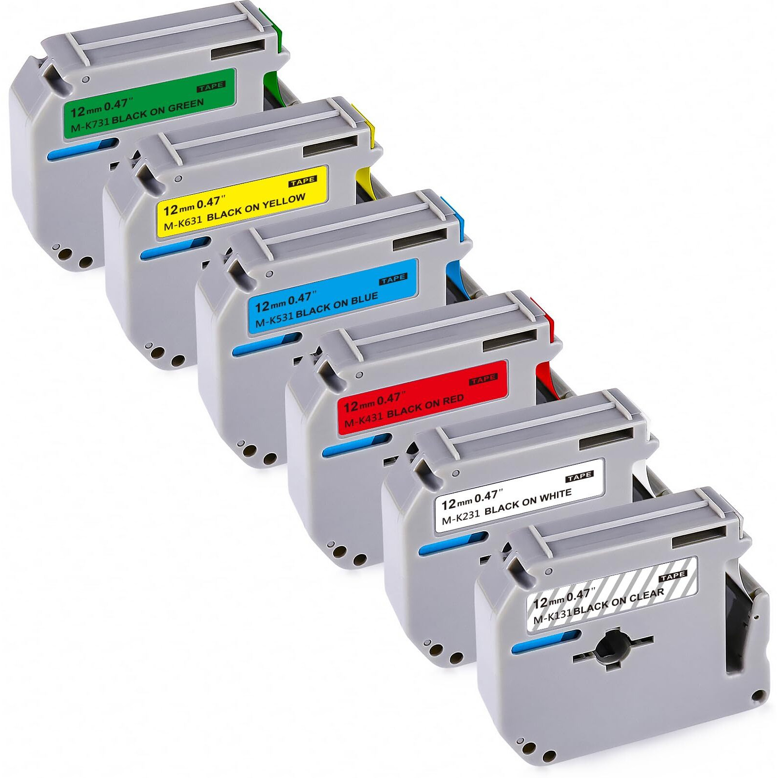 Titbit 6-Pack Colorful M Tape Replacement For Brother Label Maker Tape M-K231S 12Mm 0.47 Mk 131 431 531 631 731 For P-Touch Label Maker Pt-M95 Pt-60 Pt-90 Pt-65 Pt-70Bm Pt-85 1/2"" X 26.2'