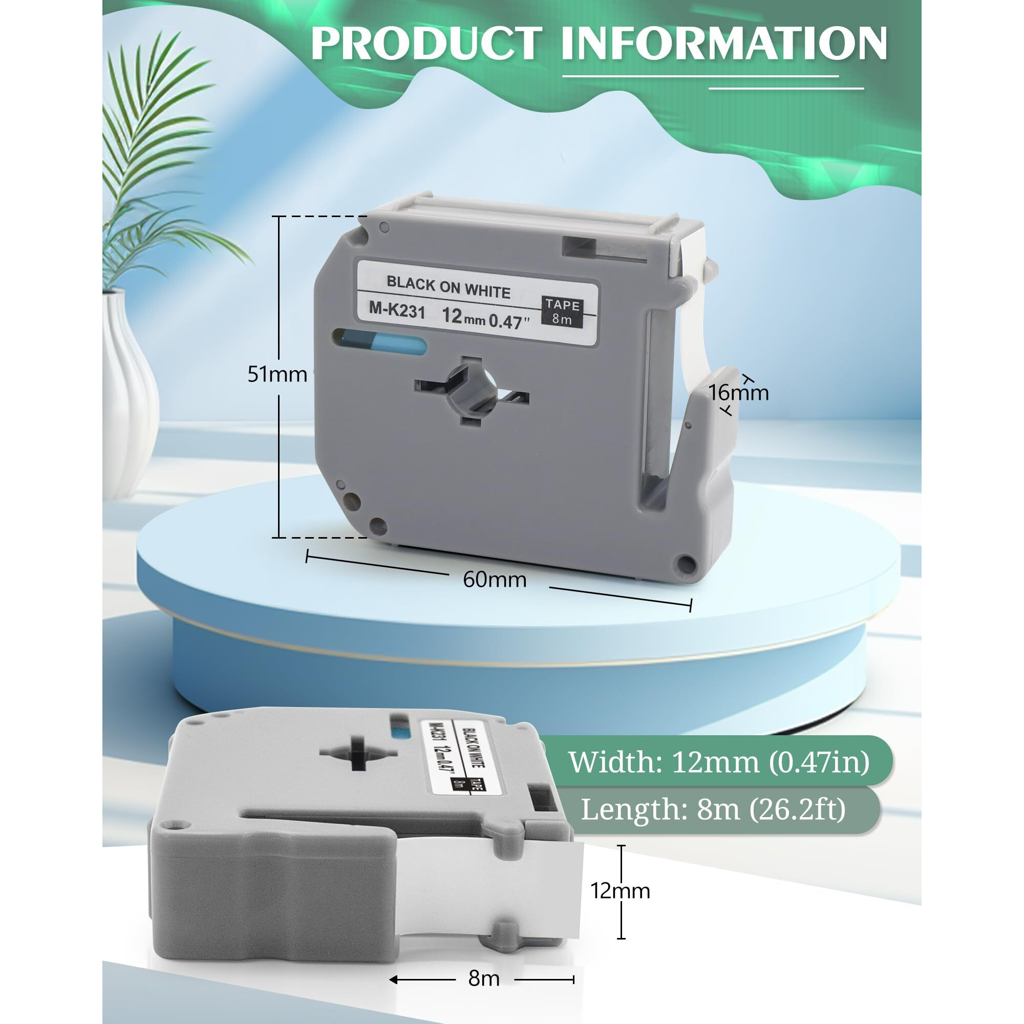 Titbit 6-Pack Colorful M Tape Replacement For Brother Label Maker Tape M-K231S 12Mm 0.47 Mk 131 431 531 631 731 For P-Touch Label Maker Pt-M95 Pt-60 Pt-90 Pt-65 Pt-70Bm Pt-85 1/2"" X 26.2'