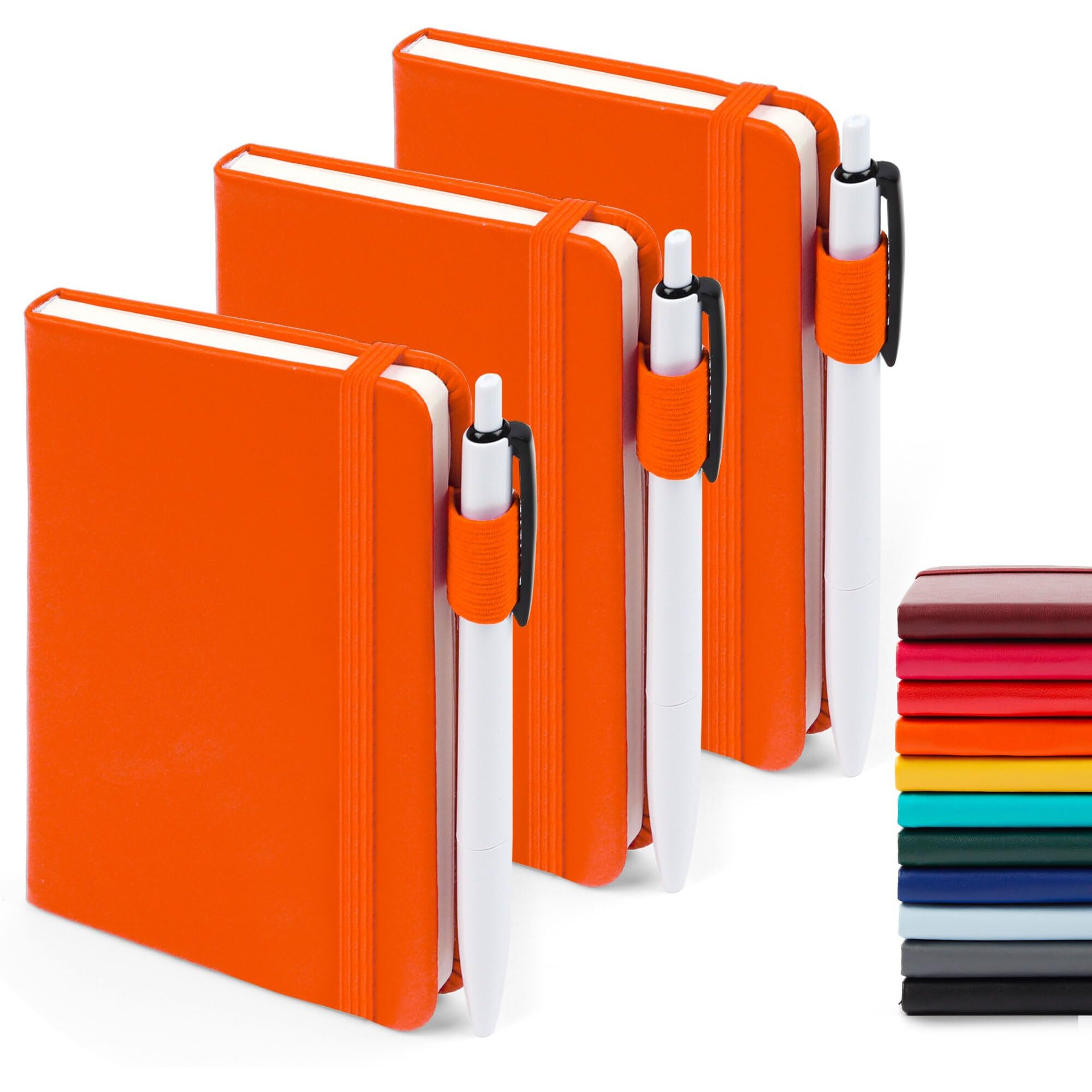 Feela 3 Pack Pocket Notebook Journals With 3 Black Pens  A6 Mini Cute Small Journal Notebook Bulk Hardcover College Ruled Notepad With Pen Holder For Office School Supplies  3.5 X 5.5   Orange