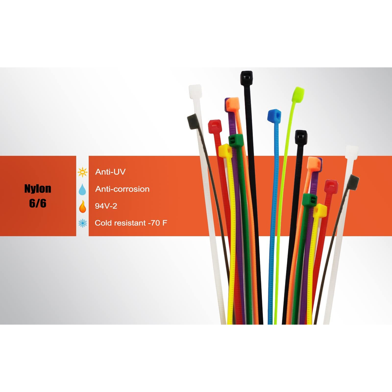 8 Inch 500Pcs Colored Zip Ties 20Lb Strength  Multi-Purpose Cable Ties