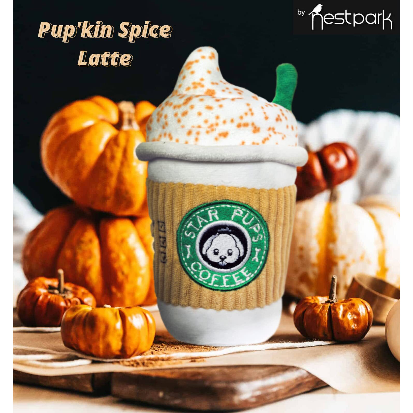 Parody Star Pups Coffee Dog Toy Pup'Kin Spice Latte - Fall Funny Parody Plush Squeaky Holiday Toys For Medium  Small And Large - Cute Gifts For Dog Birthday - Cool Stuffed For All Breed Sizes