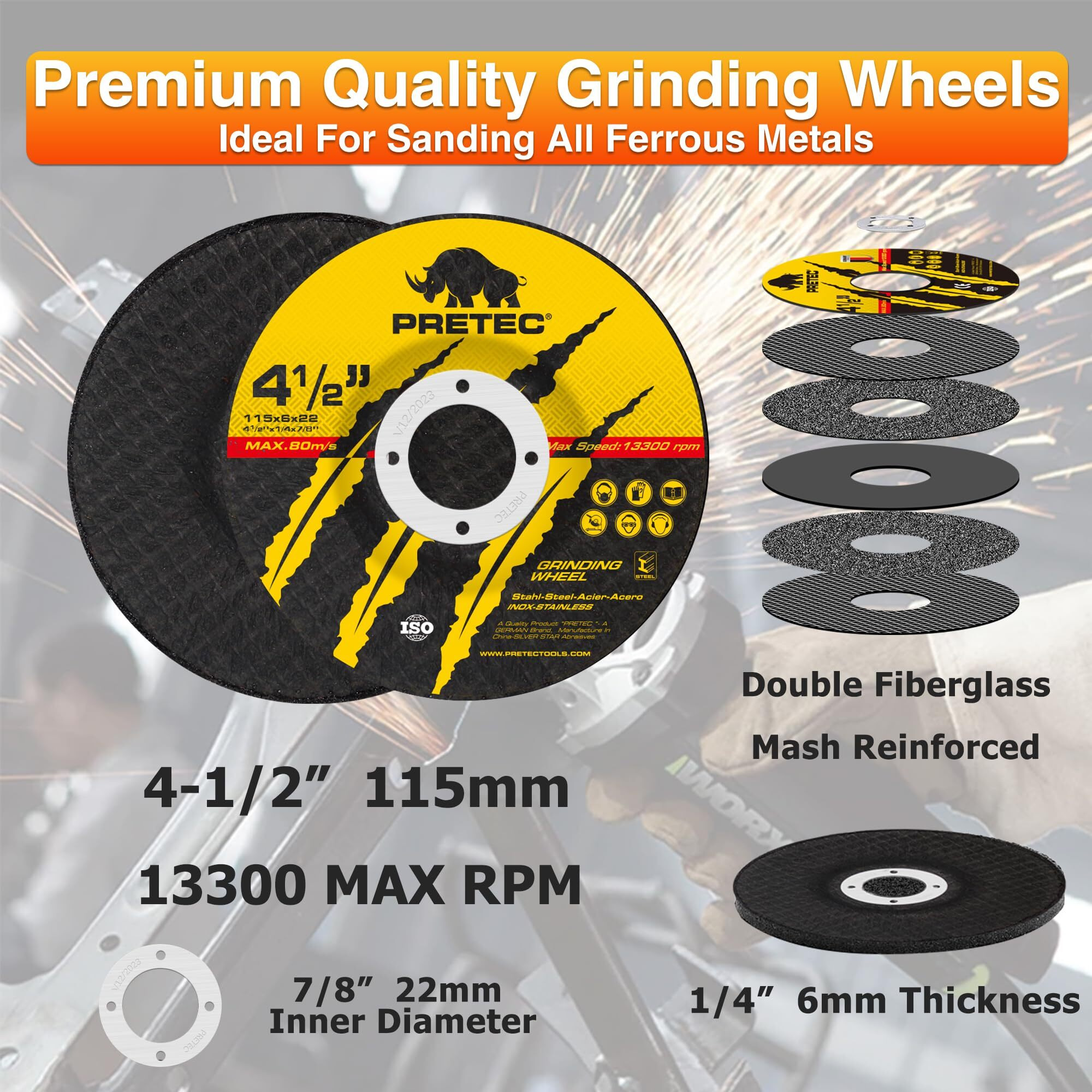 Pretec 26 Packs Angle Grinder Cutting Flap Grinding Disc Wheel 4 1/2In Inches - 20 Packs 4.5"&quotX1/4"&quotX7/8"" Cut Off Wheels 3 Packs 4.5"&quotX7/8"" 60 Grit Flap Discs  3 Packs 4.5"&quotX1/25"&quotX7/8"" Grinding Wheels