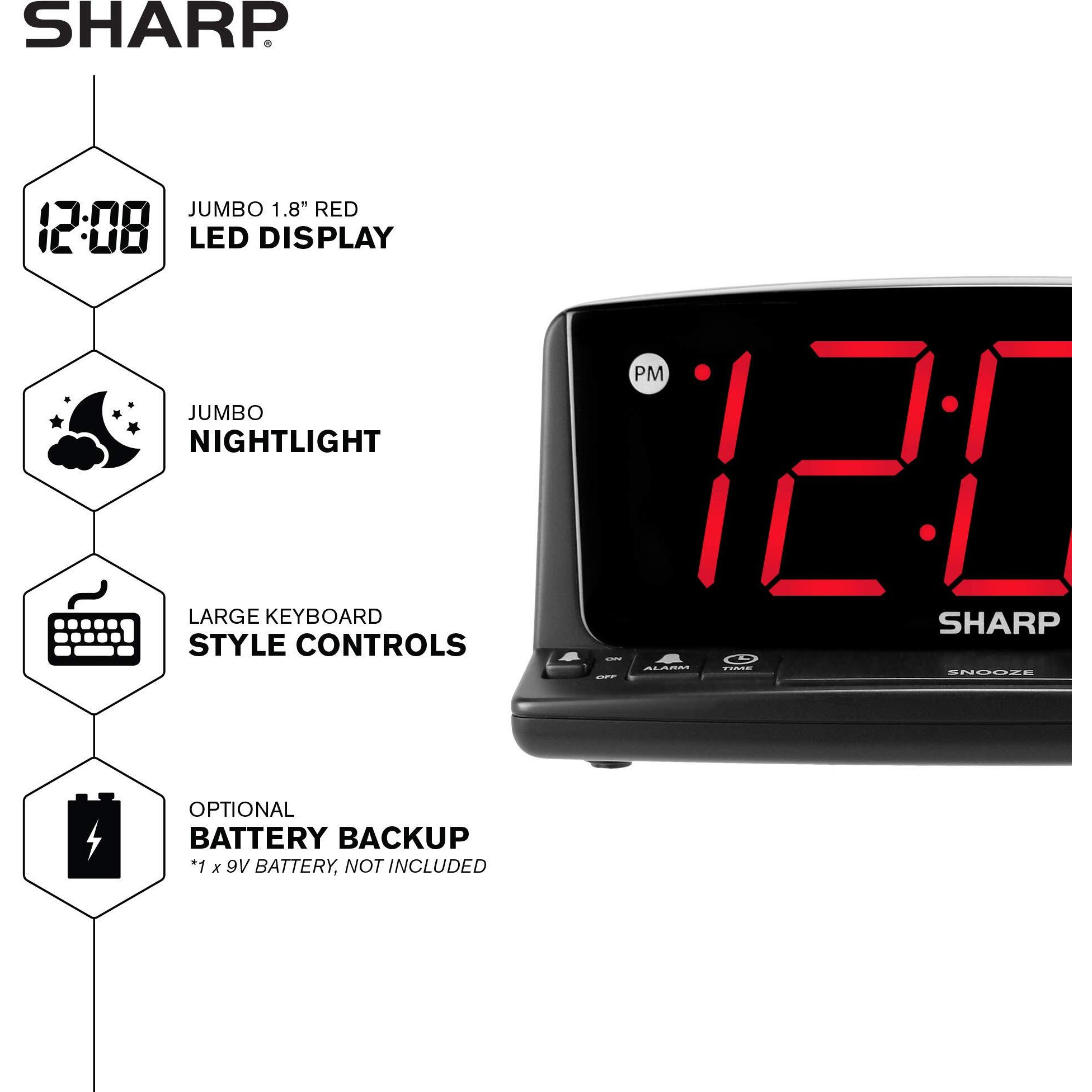 Sharp Led Digital Alarm Clock - Simple Operation - Easy To See Large Numbers  Built In Night Light  Loud Beep Alarm With Snooze  Bright Big Red Digit Display