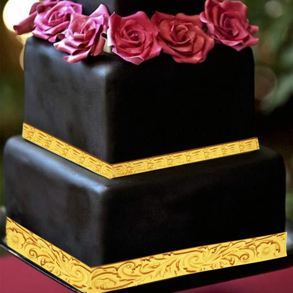 Palksky Diy Baroque Scroll Relief Cake Border Silicone Mold/Vintage Curlicues Fondant Molds Flower Frame Edible Lace Mould Mat For Birthday Candy Chocolate Sugarcraft Gum Paste Decorating Tool
