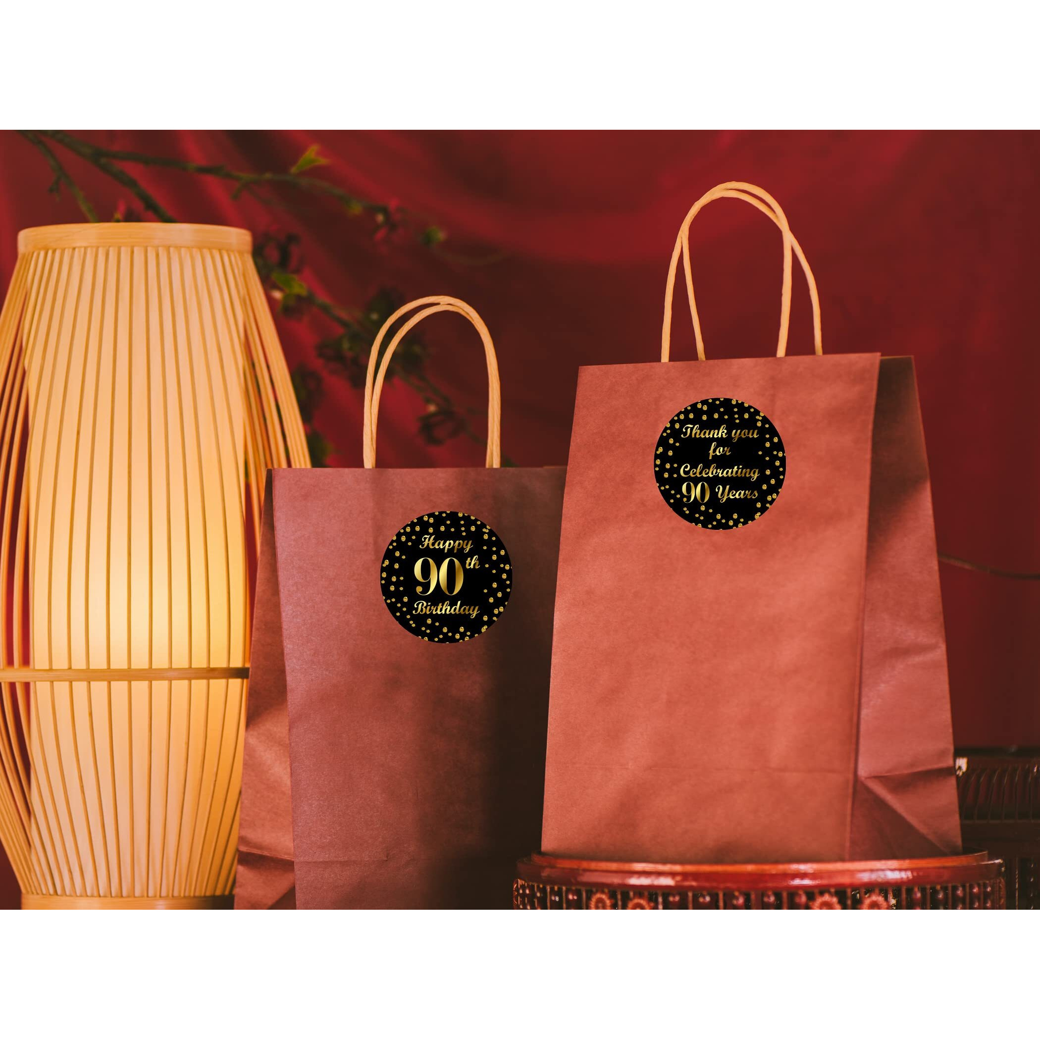 90Th Birthday Round 2 Inch Big Glossy Stickers  Thank You For Celebrating 90 Years Black And Gold Labels  Great For Party Favors  Decorations  Tags  Gift Bags And Supplies. Made In Usa