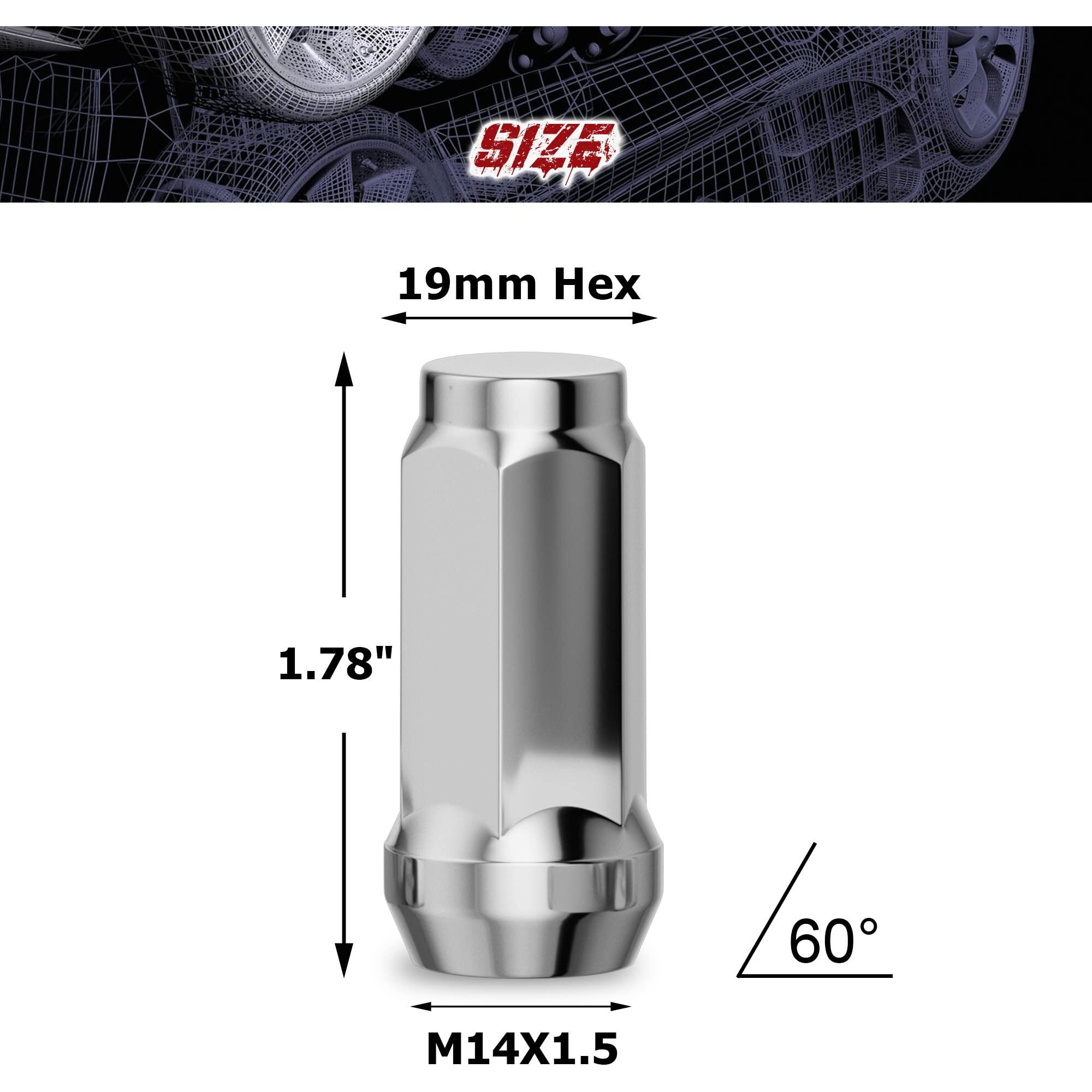 24Pcs M14X1.5 Lug Nuts Chrome 1.78 Inch Closed End Bulge Acorn Lug Nuts Replacement For K1500 K2500 Silverado Suburban 1500 K1500 Yukon Escalade Esv 19Mm Hex One-Piece Wheel Lug Nut