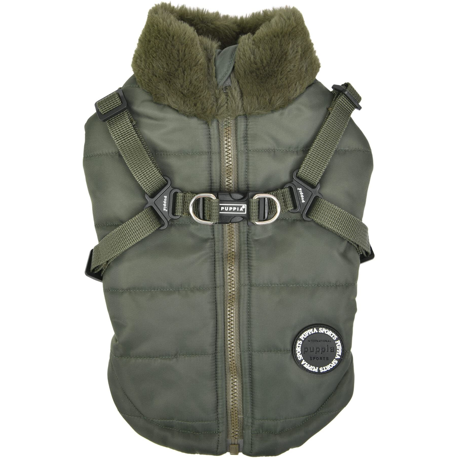 Puppia Donavan Winter Dog Coat With Integrated Harness No Pull Cold Weather Waterproof Warm Fleece Back Zipper For Small & Medium Dog  Khaki  Small