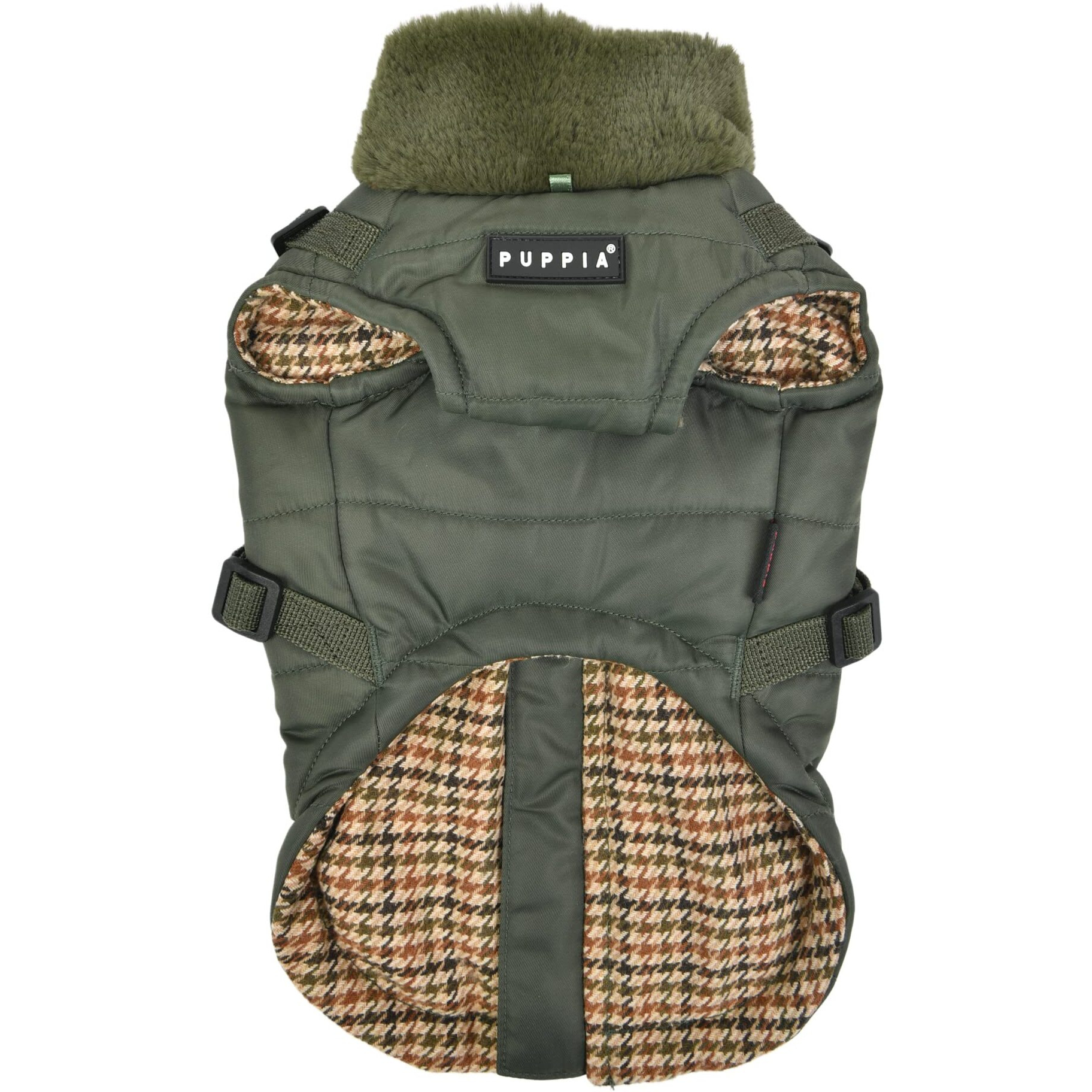 Puppia Donavan Winter Dog Coat With Integrated Harness No Pull Cold Weather Waterproof Warm Fleece Back Zipper For Small & Medium Dog  Khaki  Small