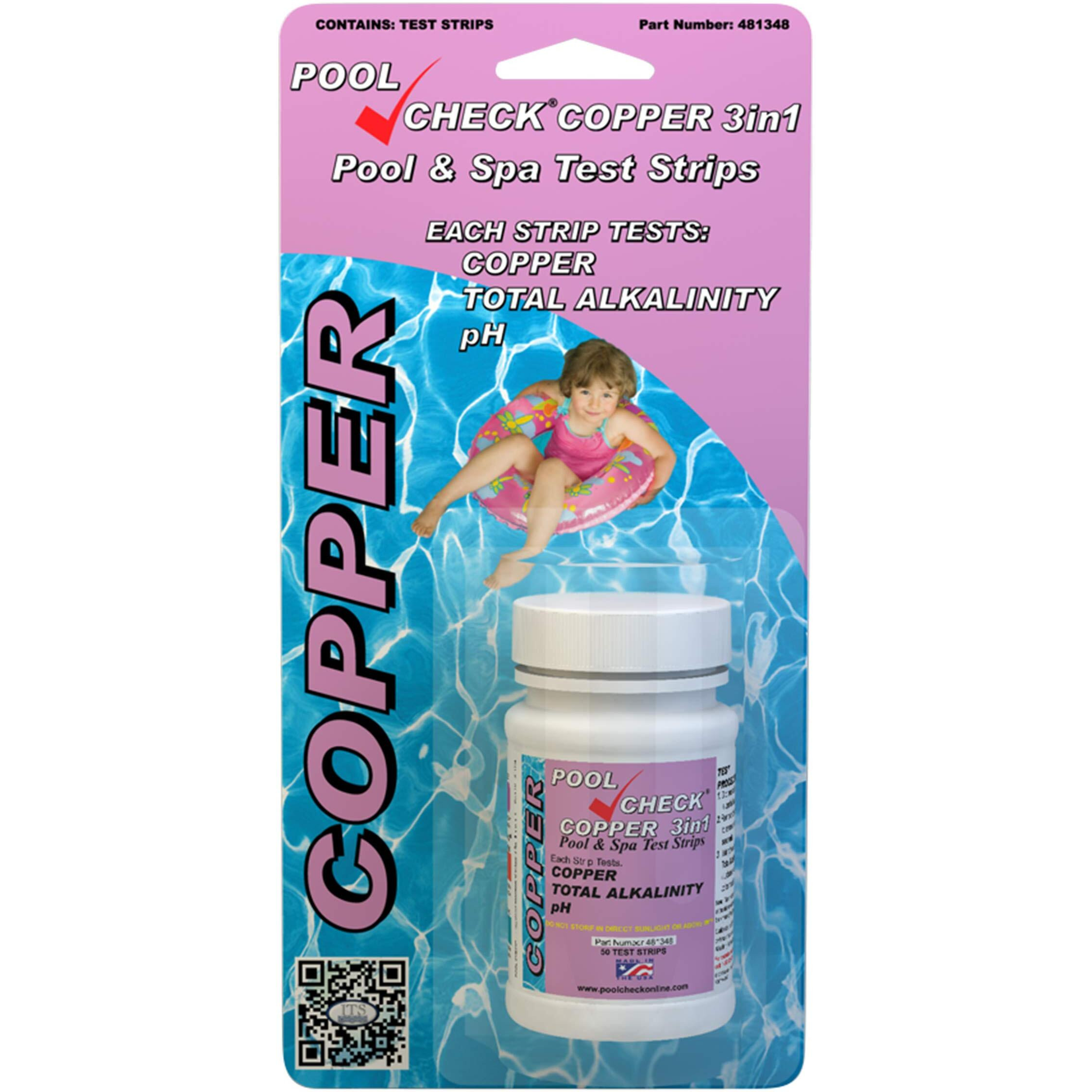 Industrial Test Systems 481348 Copper 3 In 1 Pool Check | Made In Usa | 3 Parameter Pool Test Strips | Copper  Ph  & Total Alkalinity | Easy Match Colors | Lowest Copper Detection Levels