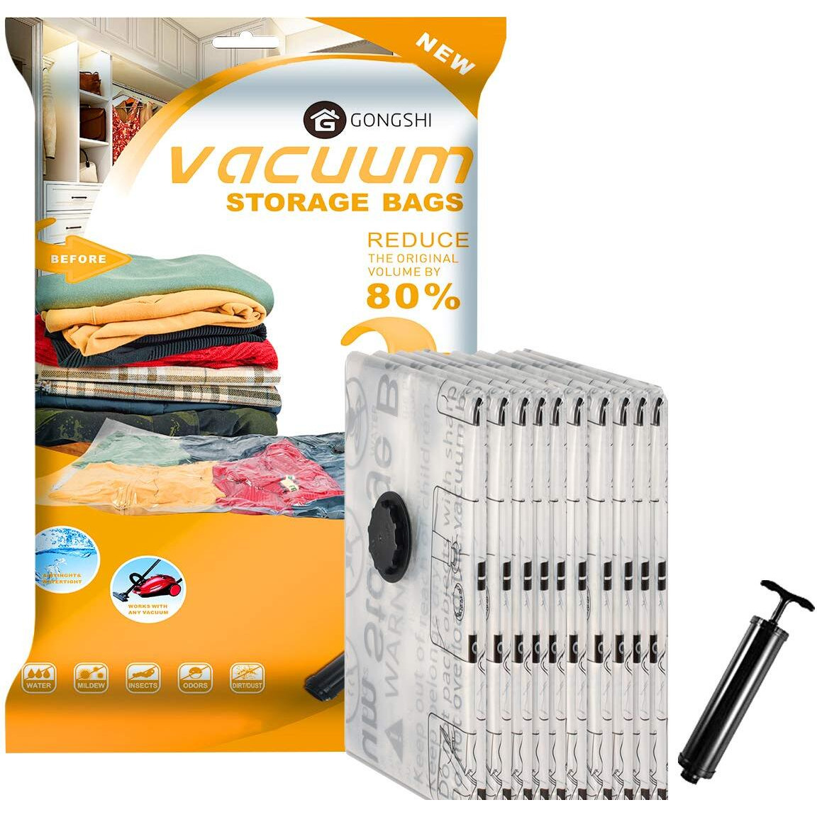 Vacuum Storage Bags (10 X Jumbo)  Space Saver Sealer Compression Bags With Travel Hand Pump For Blankets  Comforters  Pillows  Clothes Storage