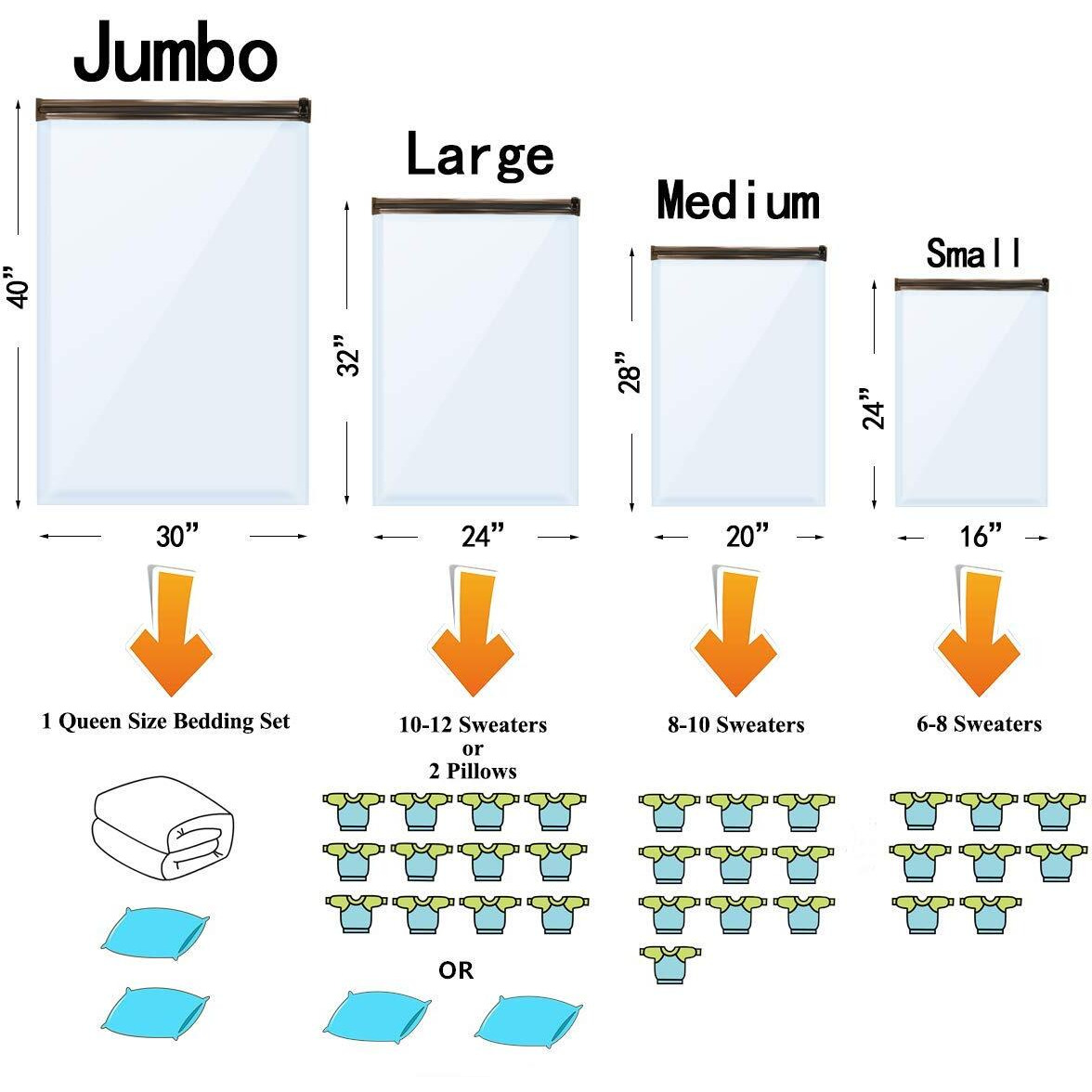Vacuum Storage Bags (10 X Jumbo)  Space Saver Sealer Compression Bags With Travel Hand Pump For Blankets  Comforters  Pillows  Clothes Storage