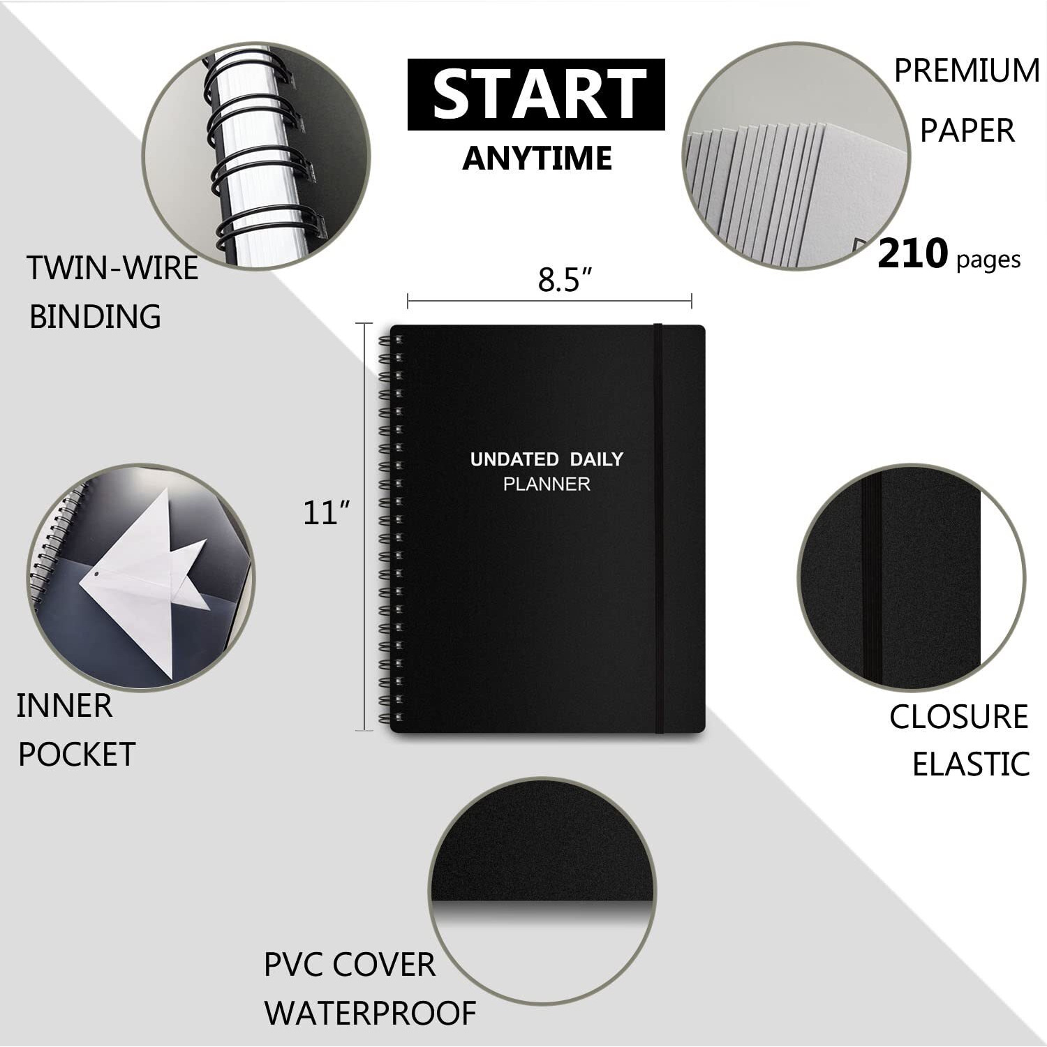 Undated Daily Planner - Undated Planner With Hourly Schedules  Action Items And Follow-Up  A4 Daily Organizer Notebook To Increase Productivity  Appointment Book For Time Management  8.5  11 Inch