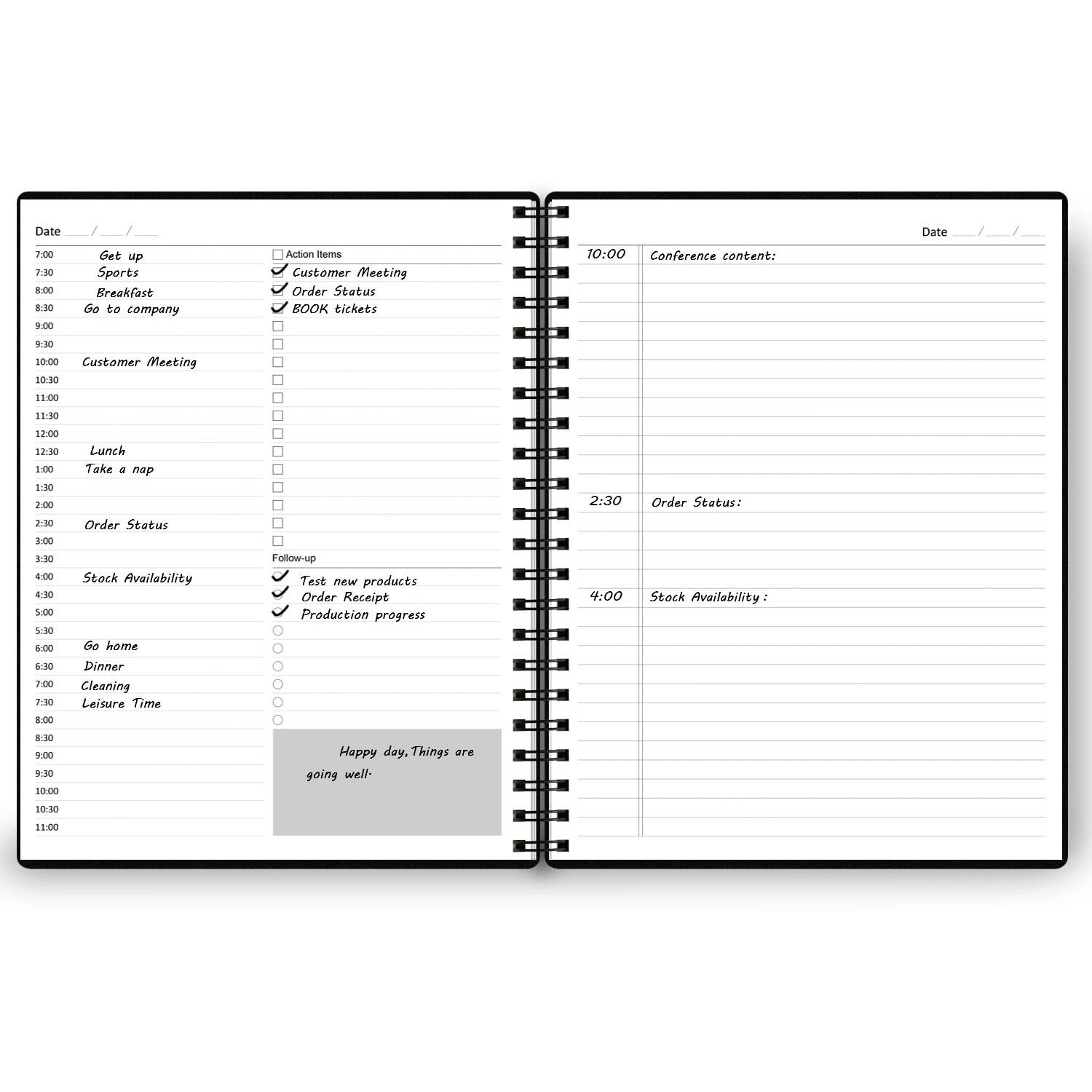 Undated Daily Planner - Undated Planner With Hourly Schedules  Action Items And Follow-Up  A4 Daily Organizer Notebook To Increase Productivity  Appointment Book For Time Management  8.5  11 Inch