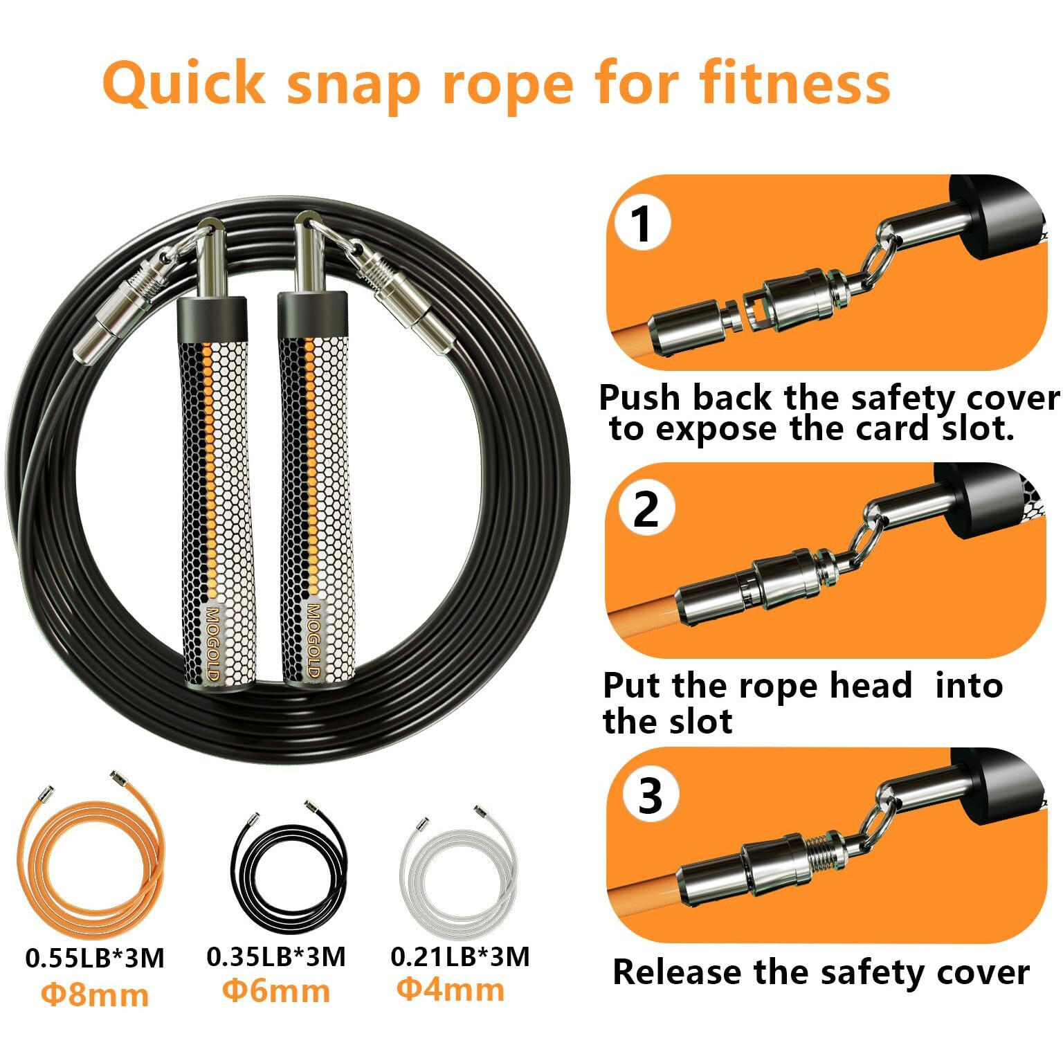 Mogold Weighted Jump Ropes For Man&Women Fast Clip Interchangeable 1/4Lb 1/2Lb 1Lb Heavy Jump Ropes   Ball Bearing Design - Weighted  Length Adjustable Ergonomics Grip For Fitness Weight Loss & More