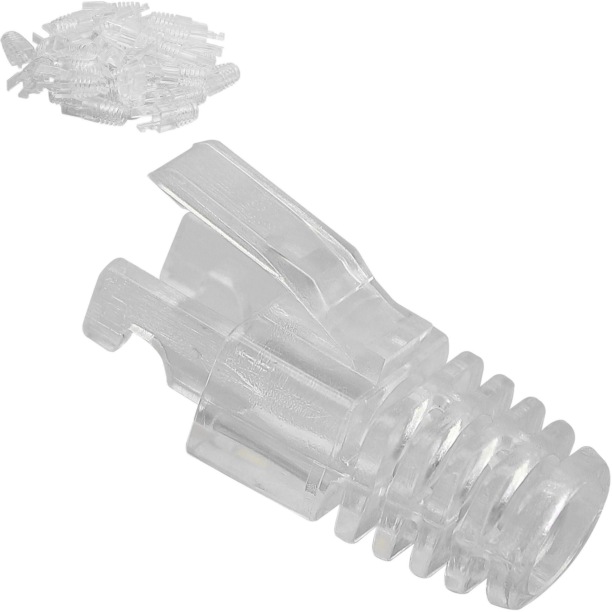 Gelrhonr 100 Pcs Rj45 Cat6 Strain Relief Boots Connector For Standard Cat6 Cat6A Ethernet Cable Lan Cable Connector Boot Cover For Various Diameter Lan Cable-Clear
