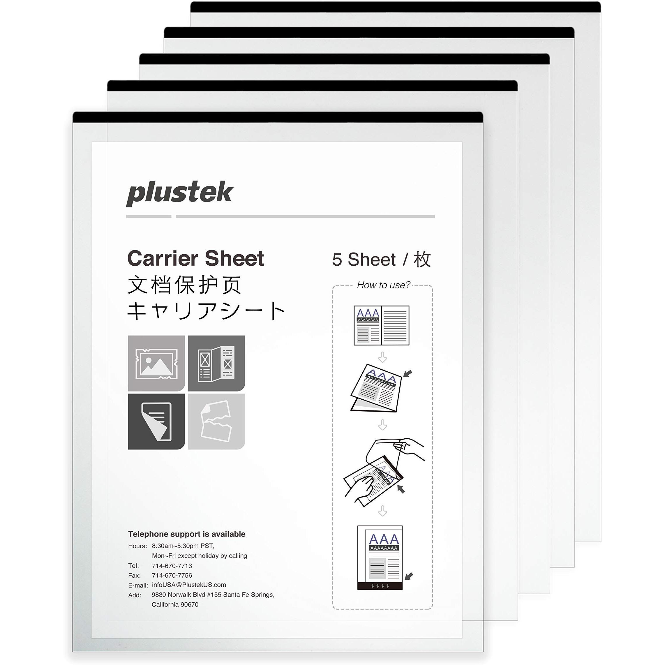 Plustek A4 / Letter Size Document Carrier Sheets (Pack Of 5) - Protects Fragile Paper And A3 Size Document By Folding Support Epson  Brother  Fujitsu And Canon Document Scanner