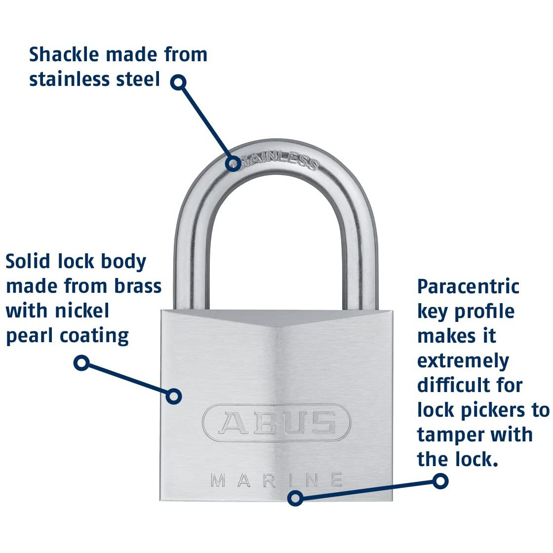 Abus 75Ib/50 Kd Marine Grade Chrome Plated Brass Padlock  Stainless Steel Shackle  Keyed Different