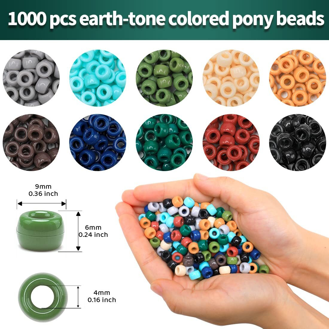 Iooleem Pony Beads(1000Pcs Earth Tone-Colored)  Beads For Jewelry Making  Pony Beads For Crafts  Beading Supplies  Arts & Crafts Materials For Jewelry Making.