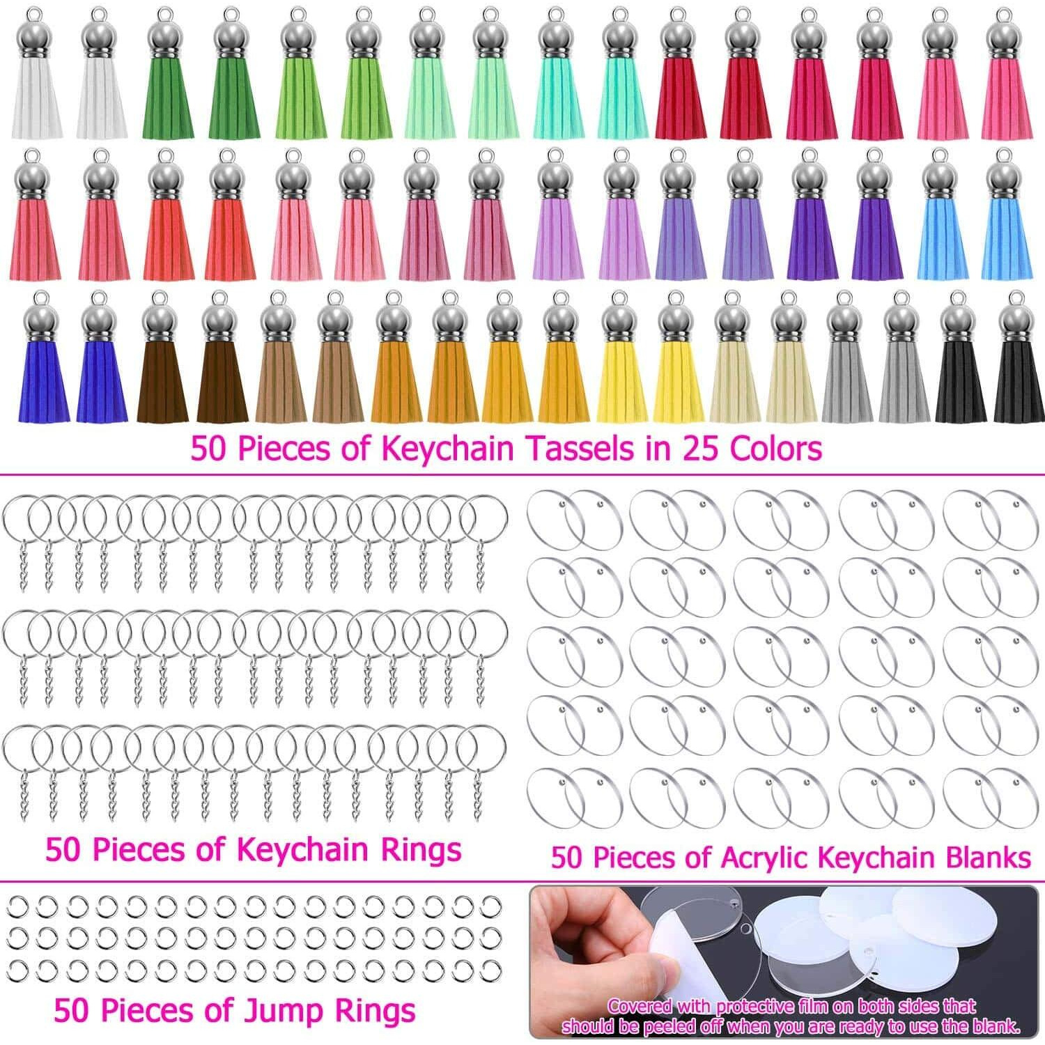 Shynek Acrylic Blank Keychains  200 Pcs Clear Keychain Blanks For Vinyl With 50 Pcs Acrylic Blanks  50 Pcs Keychain Tassels  50 Pcs Key Rings With Chain And 50 Pcs Jump Rings