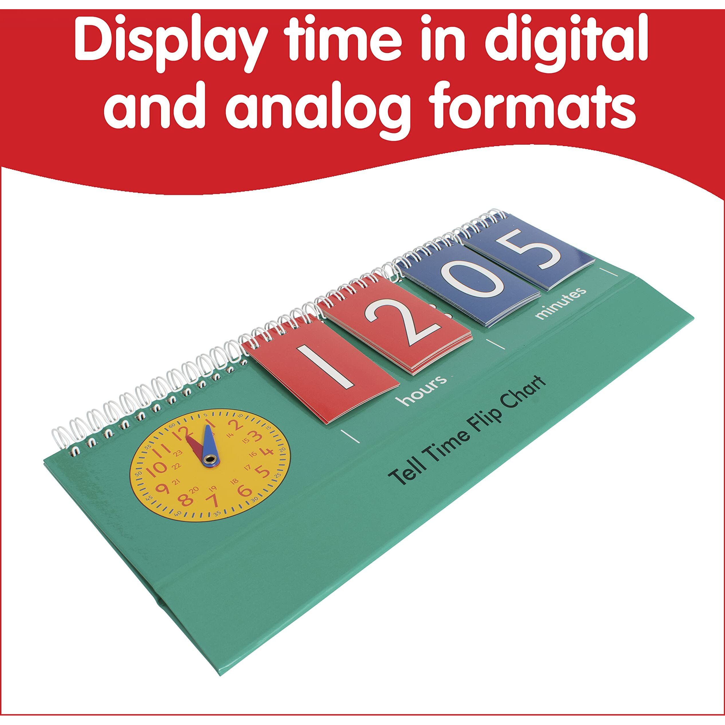 Edxeducation Time Flip Chart - Teaching Clock For Kids - Learn To Tell Time With Analog And Digital Clocks