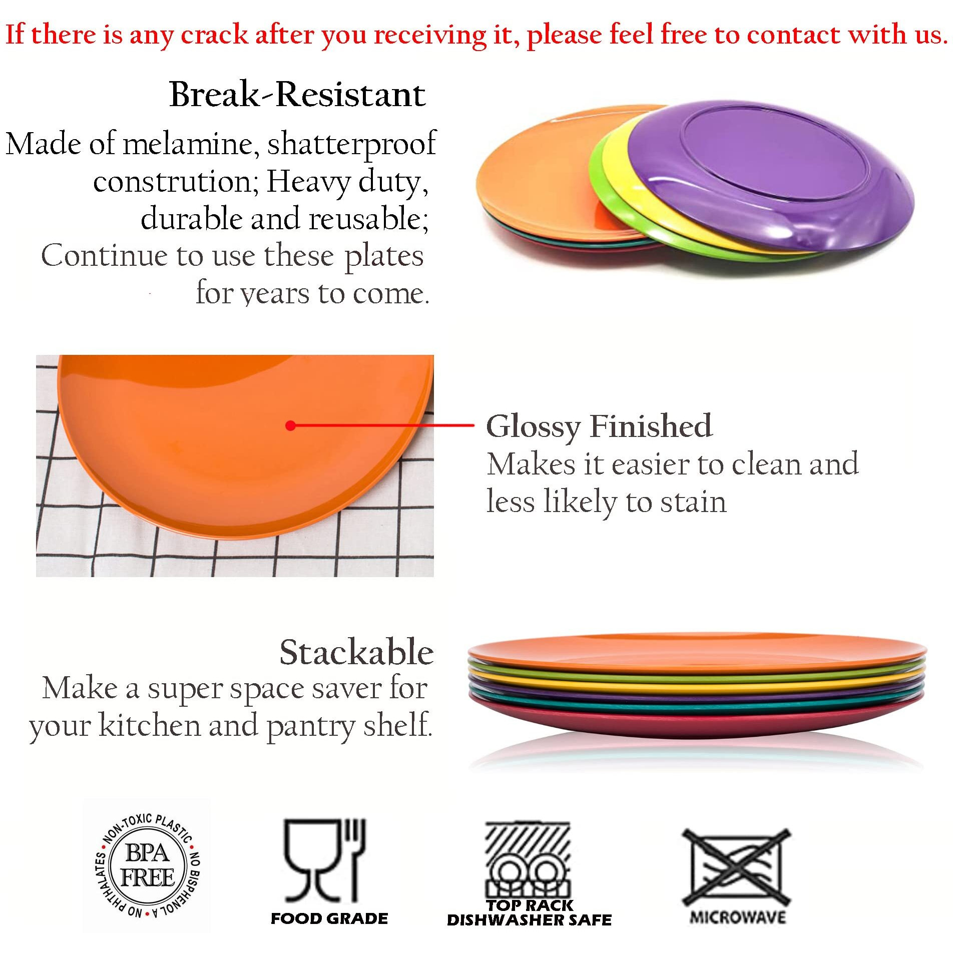 Koxin-Karlu Melamine Plates  10.5-Inch Dinner Plates Dinnerware Dish  Set Of 6 In 6 Assorted Colors | 100% Melamine  Dishwasher Safe  Bpa Free