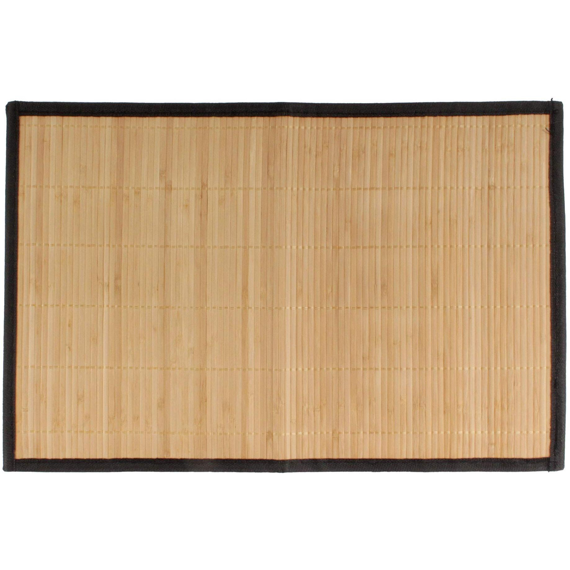 Bamboomn Bamboo Slats Placemat With Fabric Border - Solid Color Print - 17.5"" X 12"" - Brown With Black Border  4 Pcs