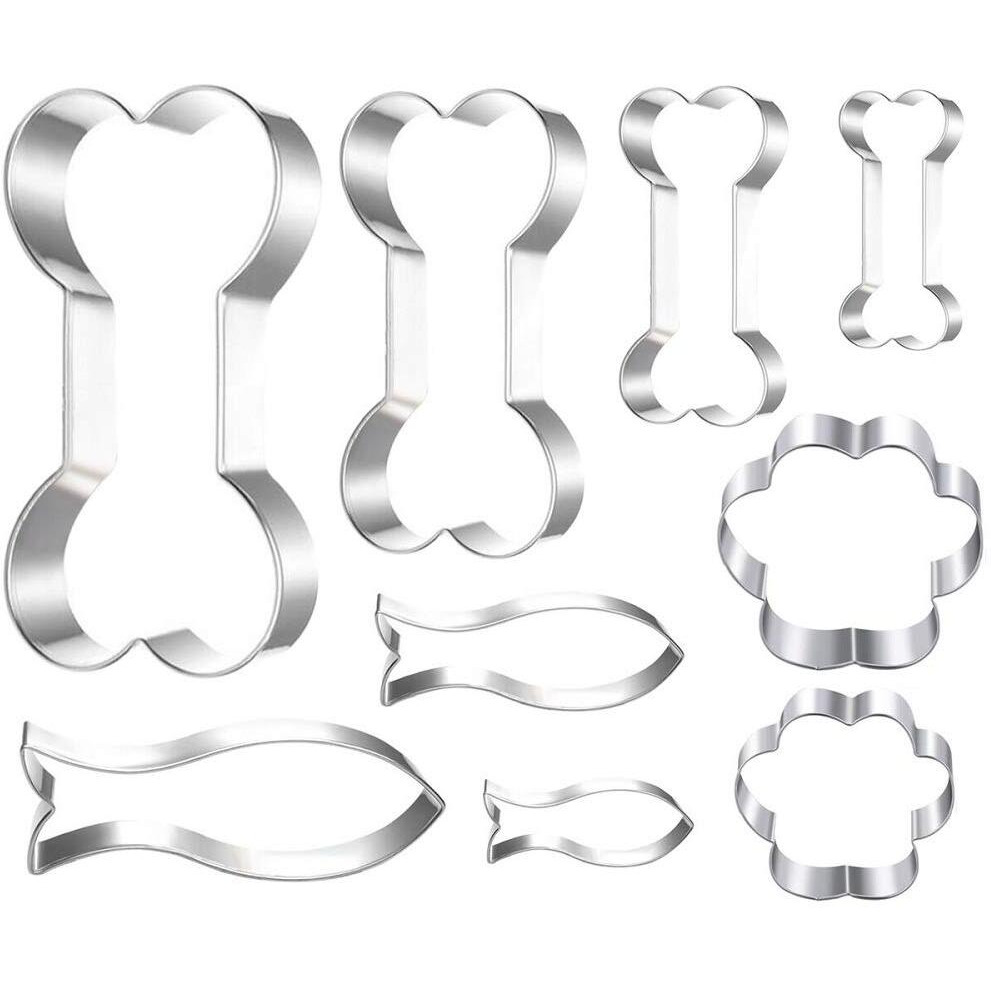 Lubtosmn Dog Bone Cookie Cutter Set-9 Piece-Large And Mini Dog Bone Paw Fish Cookie Cutters Baking Molds For Small Large Dog Cat Treats And Dog Cat Cake Topper Decoration Took Kit
