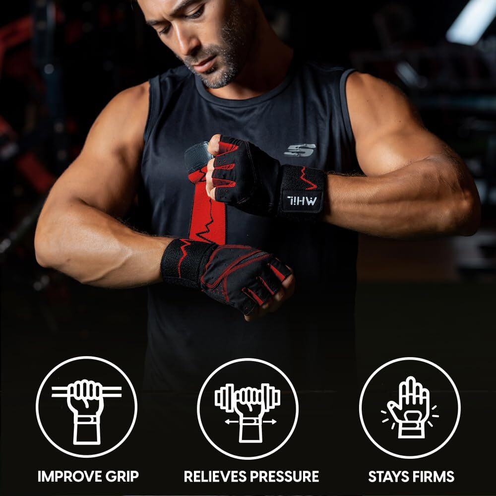 Mhil Workout Gloves For Mens & Womens - Weight Lifting Gloves  Gym Gloves For Men - Exercise Gloves  Training Gloves With Wrist Wraps Support For Weightlifting  Work Out  Pull Up- Full Palm Protection
