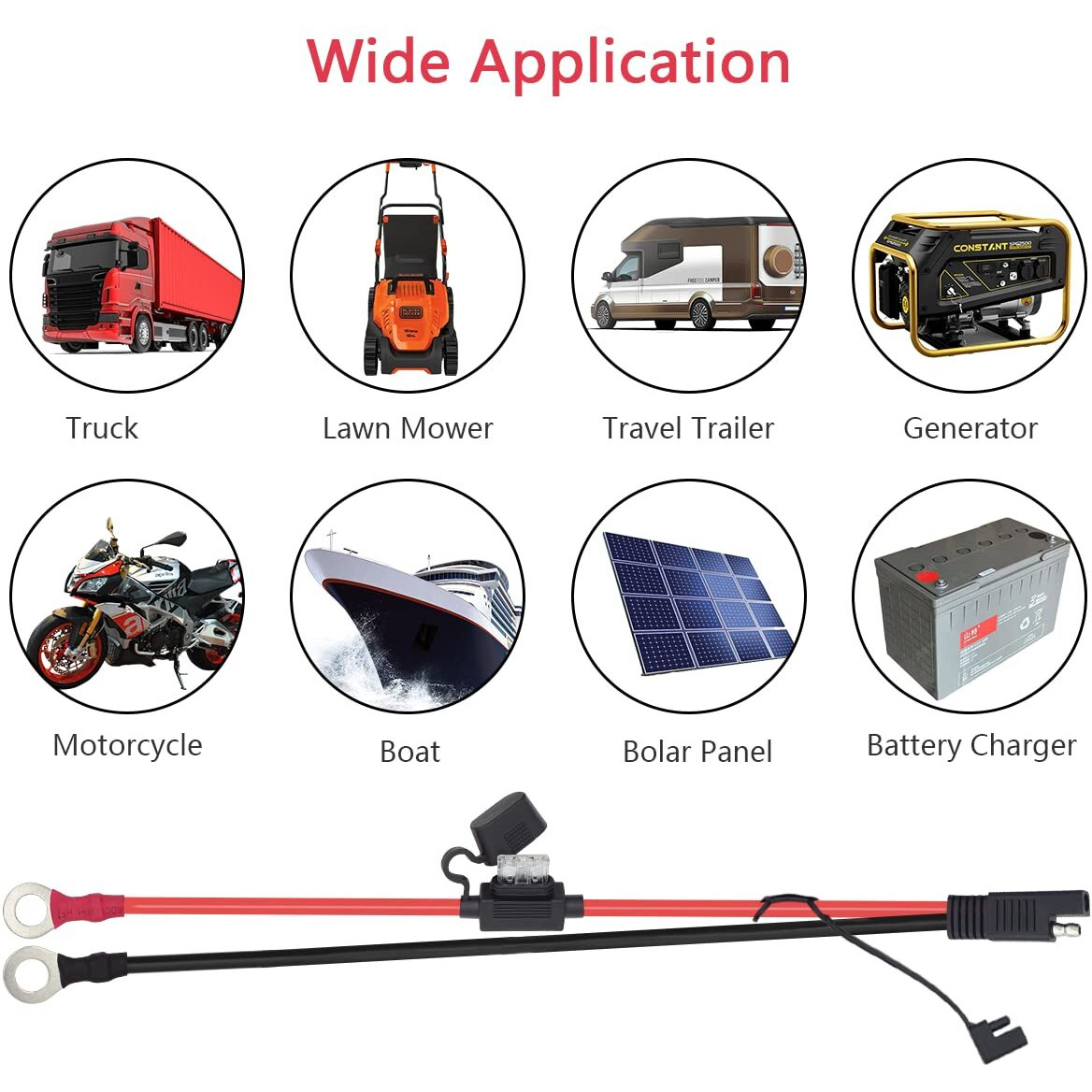 Billion Wealth 10Awg 3.3Ft Sae To O Ring Connecters Extension Cord Cable Connector Compatible With Battery Charger/Maintainer (10Awg 3.3Ft)