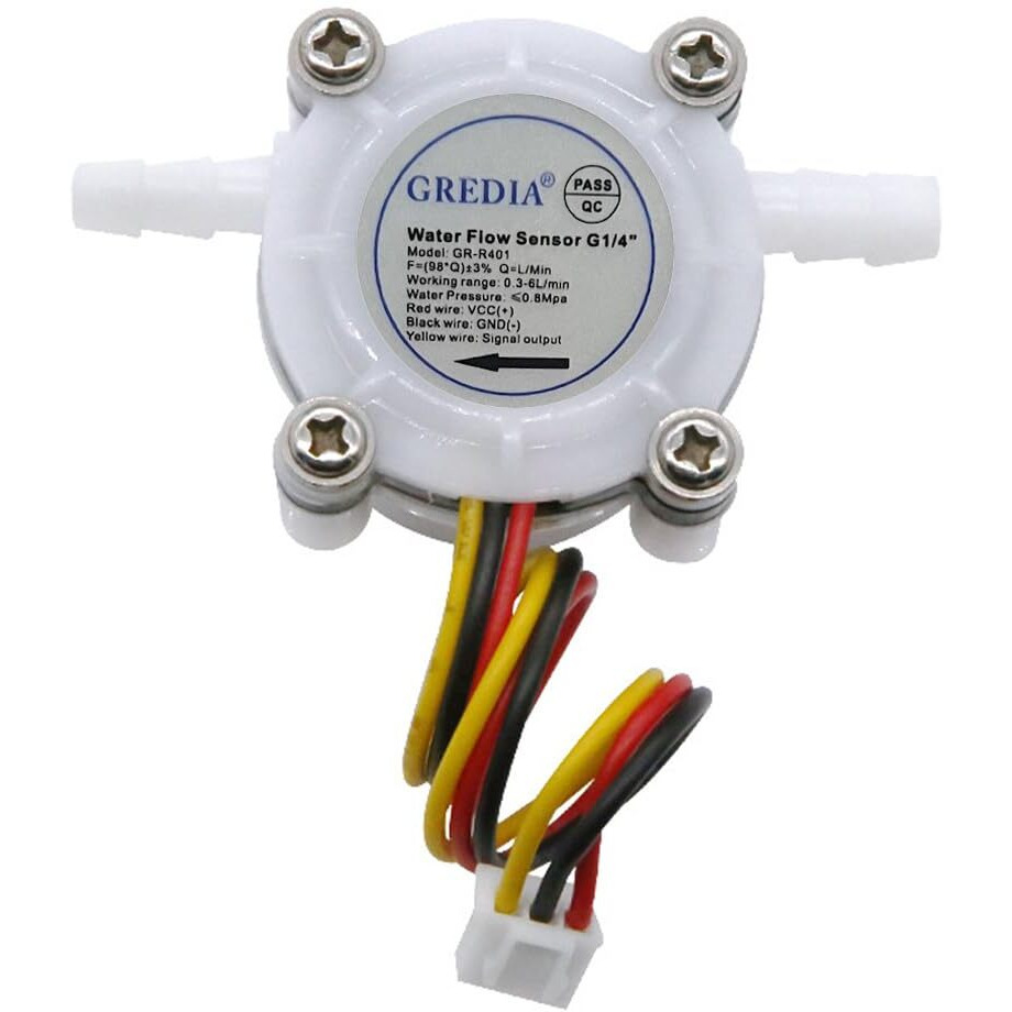 Gredia 1/4"" Water Flow Sensor Food-Grade Switch Hall Effect Flowmeter Fluid Meter Counter Connect Hosepipe 0.5-3L/Min