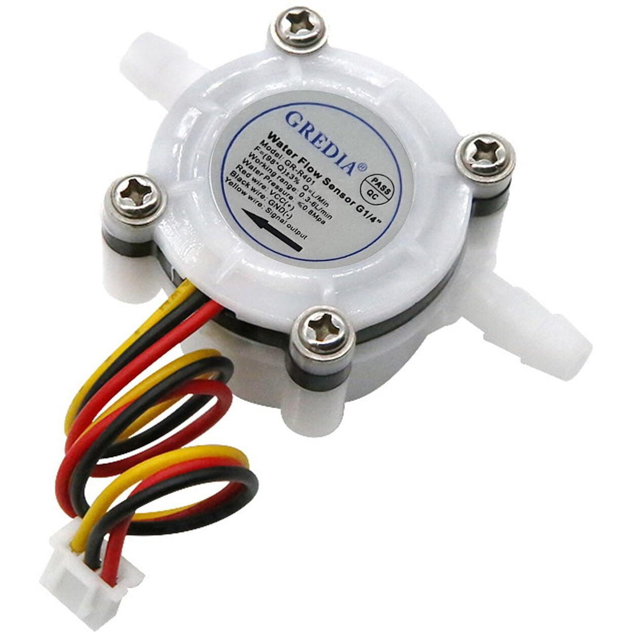 Gredia 1/4"" Water Flow Sensor Food-Grade Switch Hall Effect Flowmeter Fluid Meter Counter Connect Hosepipe 0.5-3L/Min