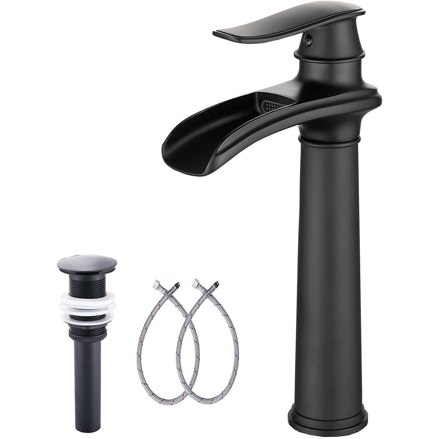 Black Bathroom Faucet Ggstudy Single Handle One Hole Farmhouse Waterfall Bathroom Vessel Sink Faucet Matte Black Matching With Pop Up Drain