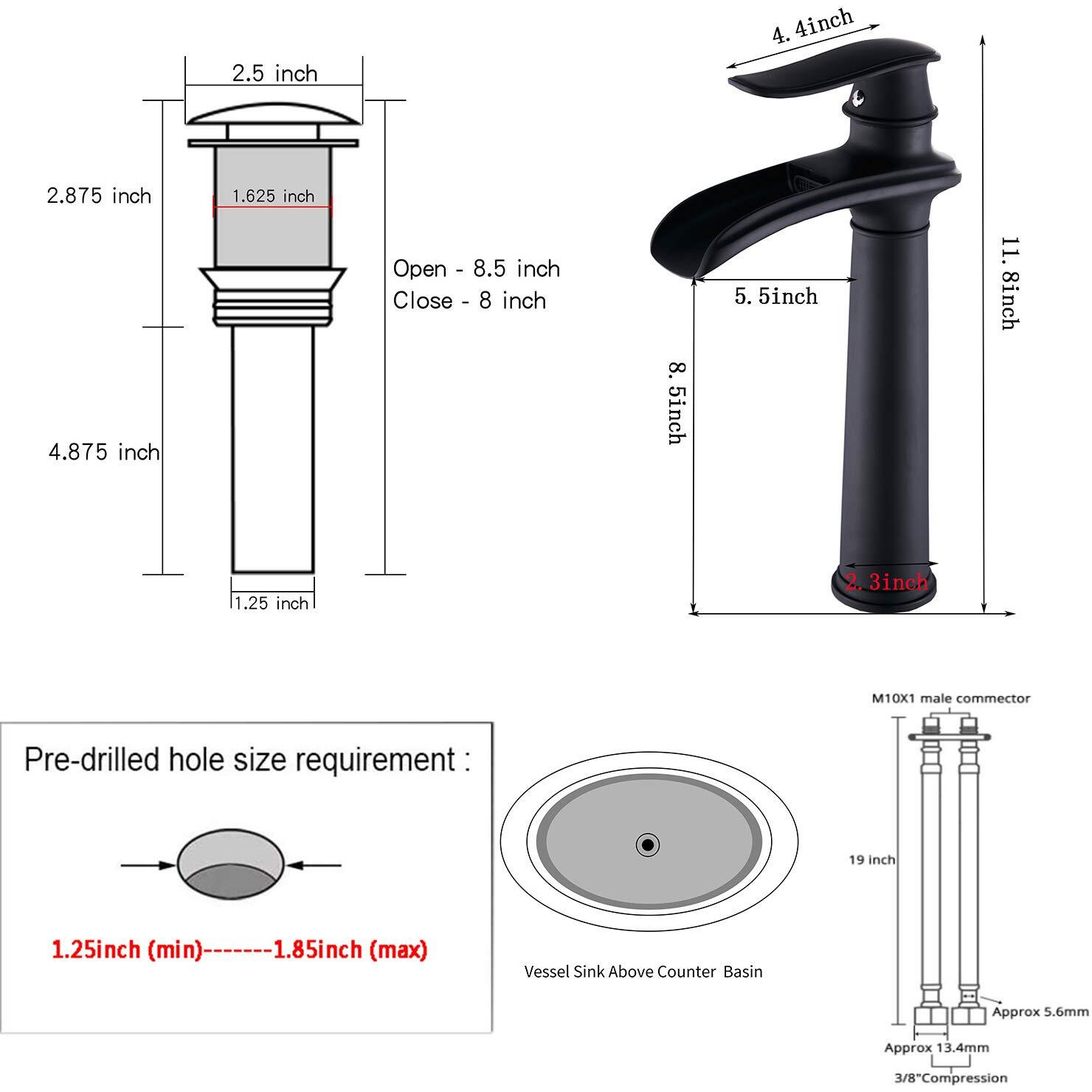 Black Bathroom Faucet Ggstudy Single Handle One Hole Farmhouse Waterfall Bathroom Vessel Sink Faucet Matte Black Matching With Pop Up Drain