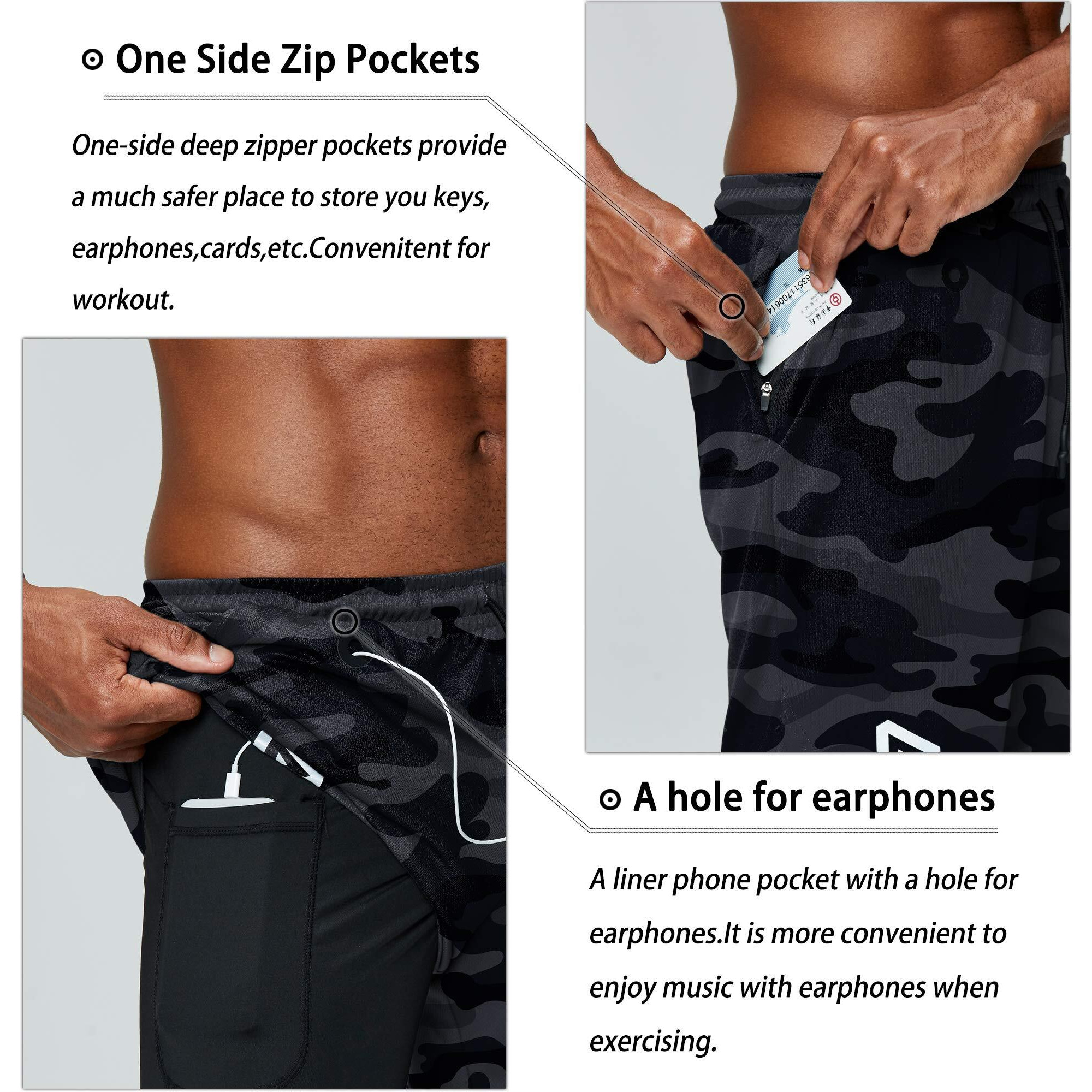Pinkbomb Men's 2 In 1 Running Shorts Gym Workout Quick Dry Mens Shorts With Phone Pocket (Grey Camo  Xx-Large