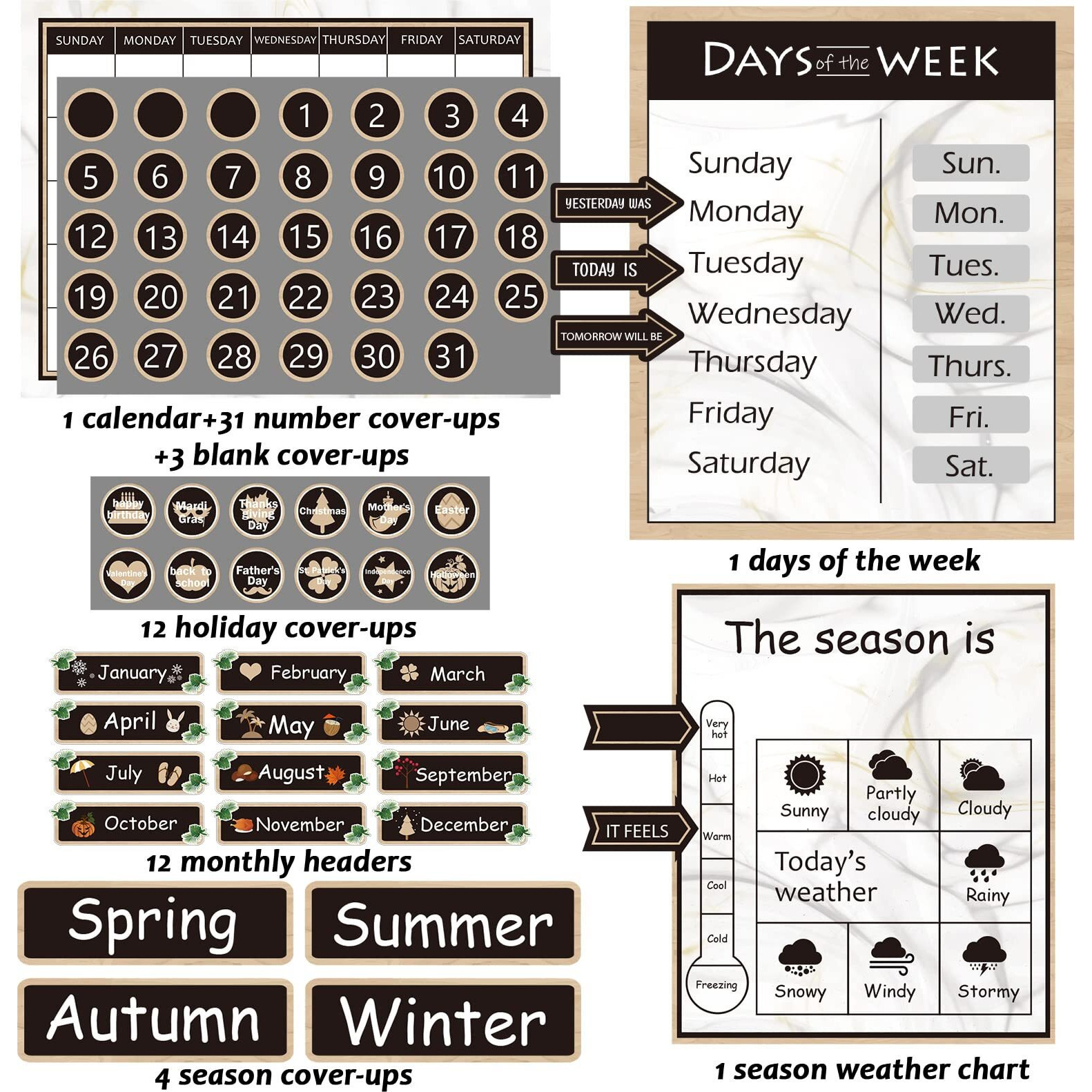 Boho Greenery Calendar Bulletin Board Set Simply Ctp Bulletin Board Calendar Seasons Weather Chart Green Classroom Decoration With Season  Weather And Days Of The Week Chart  Back To School Decoration