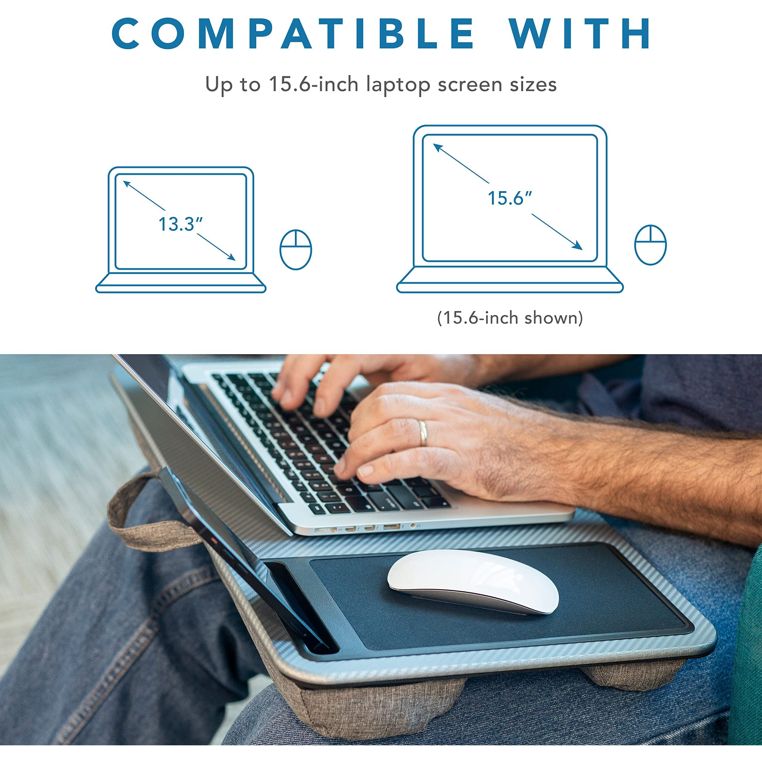 Lapgear Home Office Lap Desk - Left-Handed - With Mouse Pad  Device Ledge  And Phone Holder - Silver Carbon - Fits Up To 15.6 Inch Laptops - Style No. 91405